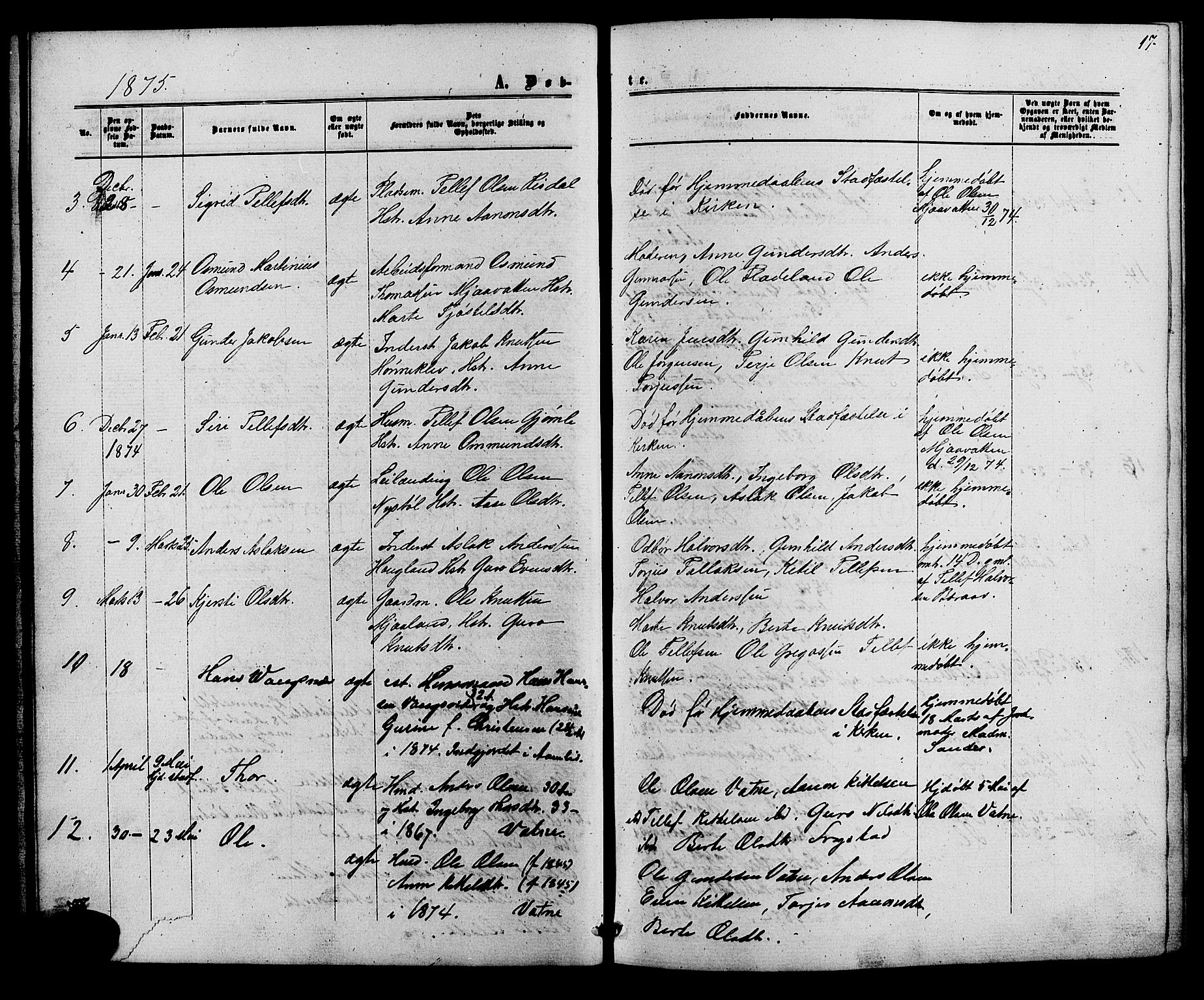 Herefoss sokneprestkontor, AV/SAK-1111-0019/F/Fb/Fbc/L0002: Parish register (copy) no. B 2, 1867-1886, p. 17