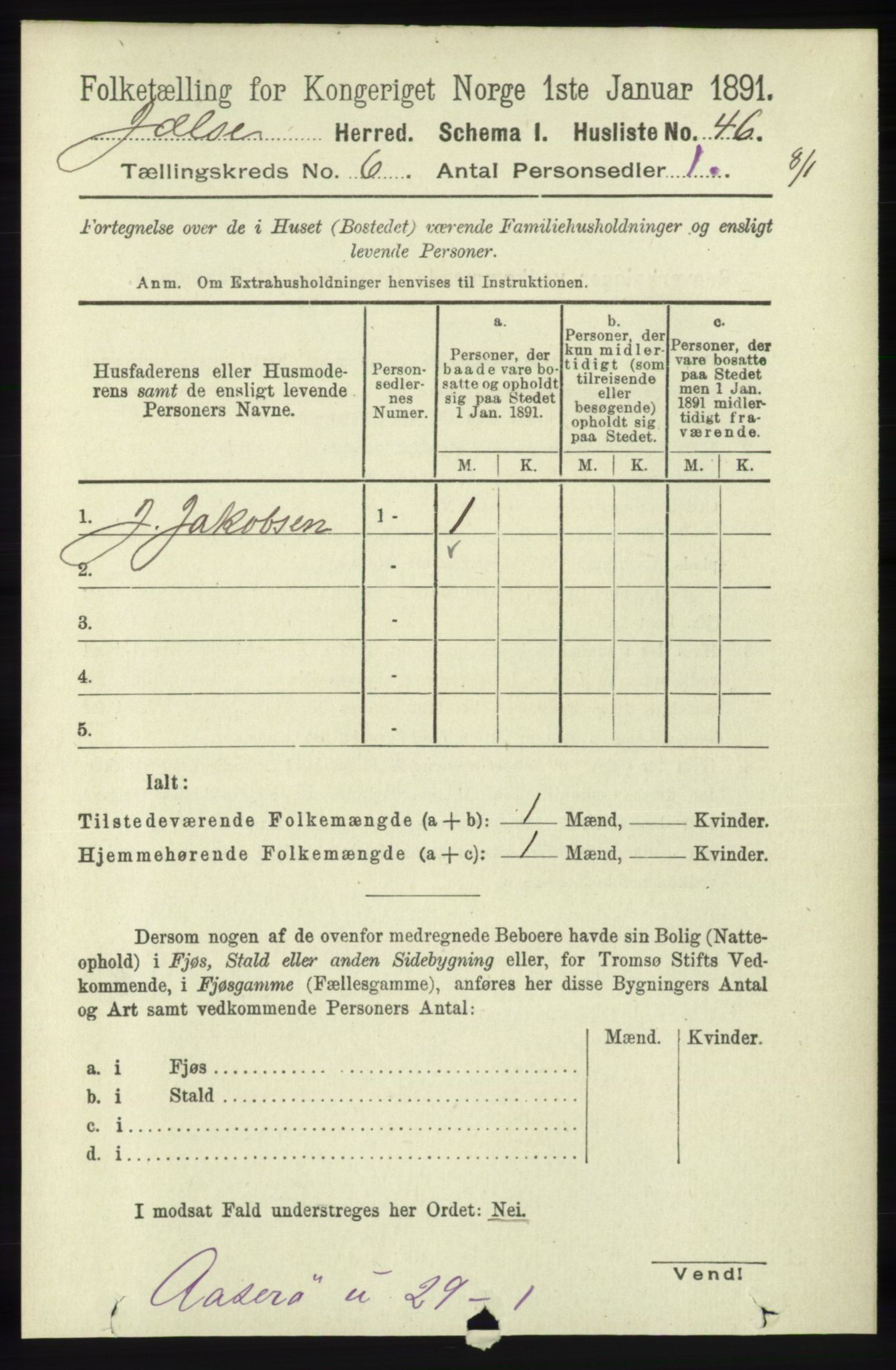 RA, 1891 census for 1138 Jelsa, 1891, p. 1200