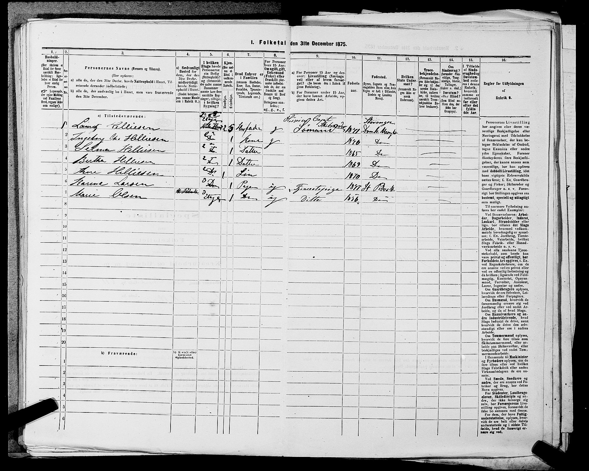 SAST, 1875 census for 1103 Stavanger, 1875, p. 828