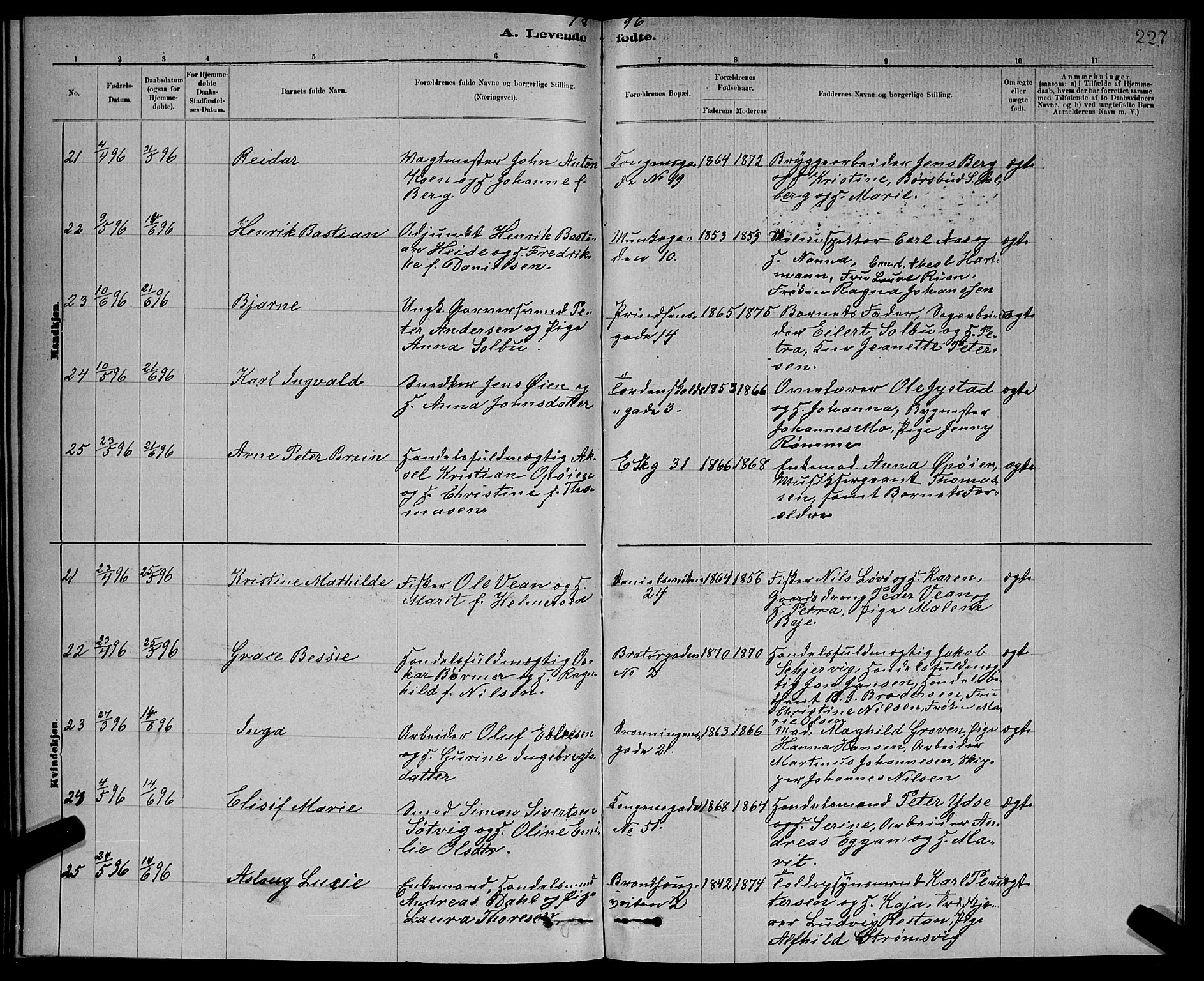 Ministerialprotokoller, klokkerbøker og fødselsregistre - Sør-Trøndelag, AV/SAT-A-1456/601/L0092: Parish register (copy) no. 601C10, 1884-1897, p. 227