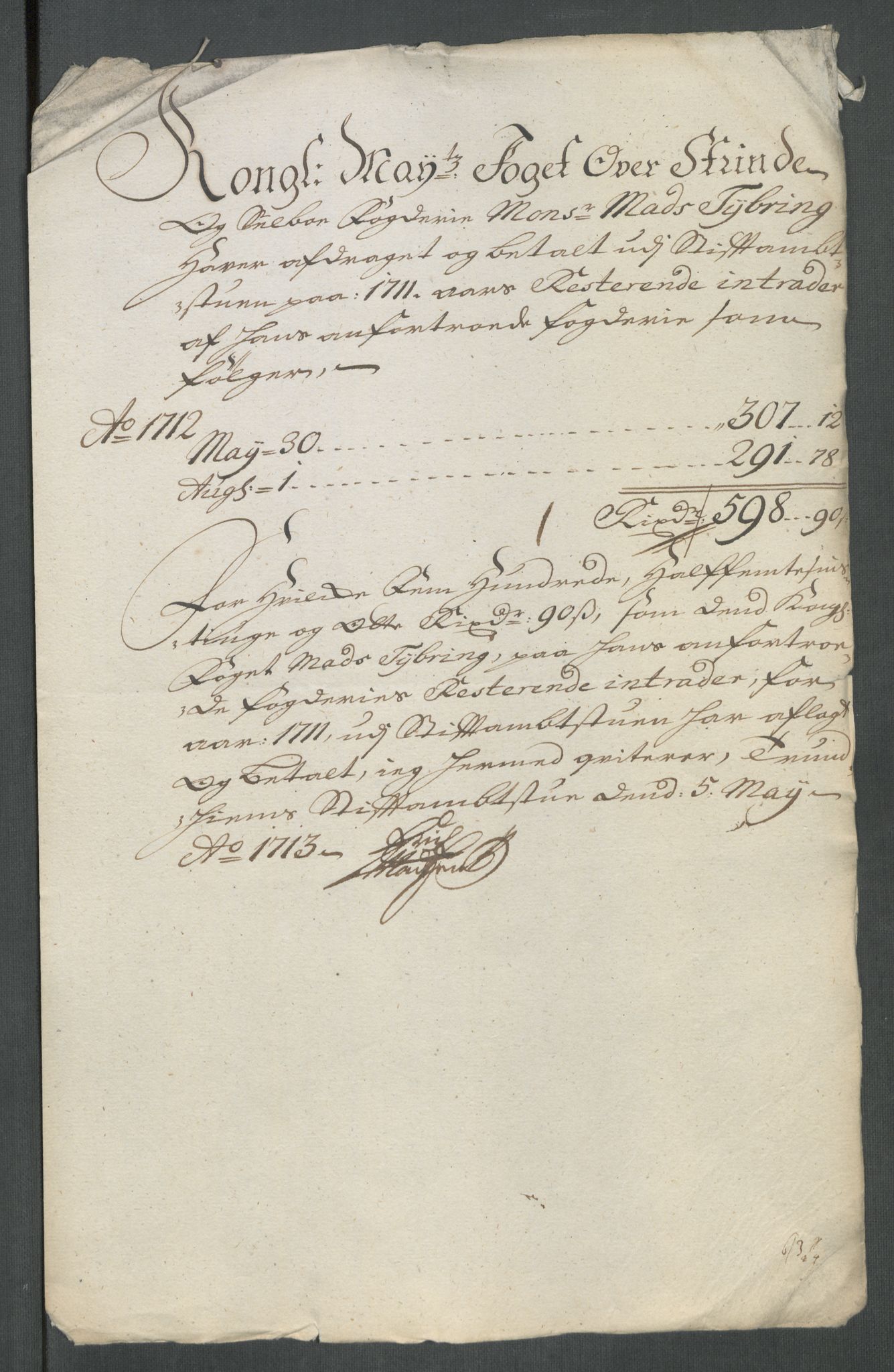 Rentekammeret inntil 1814, Reviderte regnskaper, Fogderegnskap, RA/EA-4092/R61/L4113: Fogderegnskap Strinda og Selbu, 1712-1713, p. 243