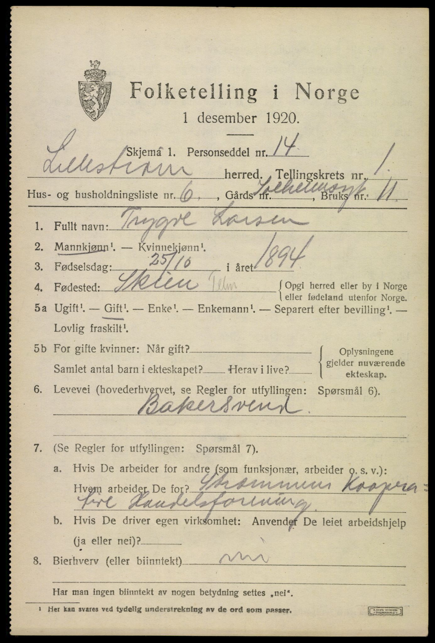 SAO, 1920 census for Lillestrøm, 1920, p. 1554