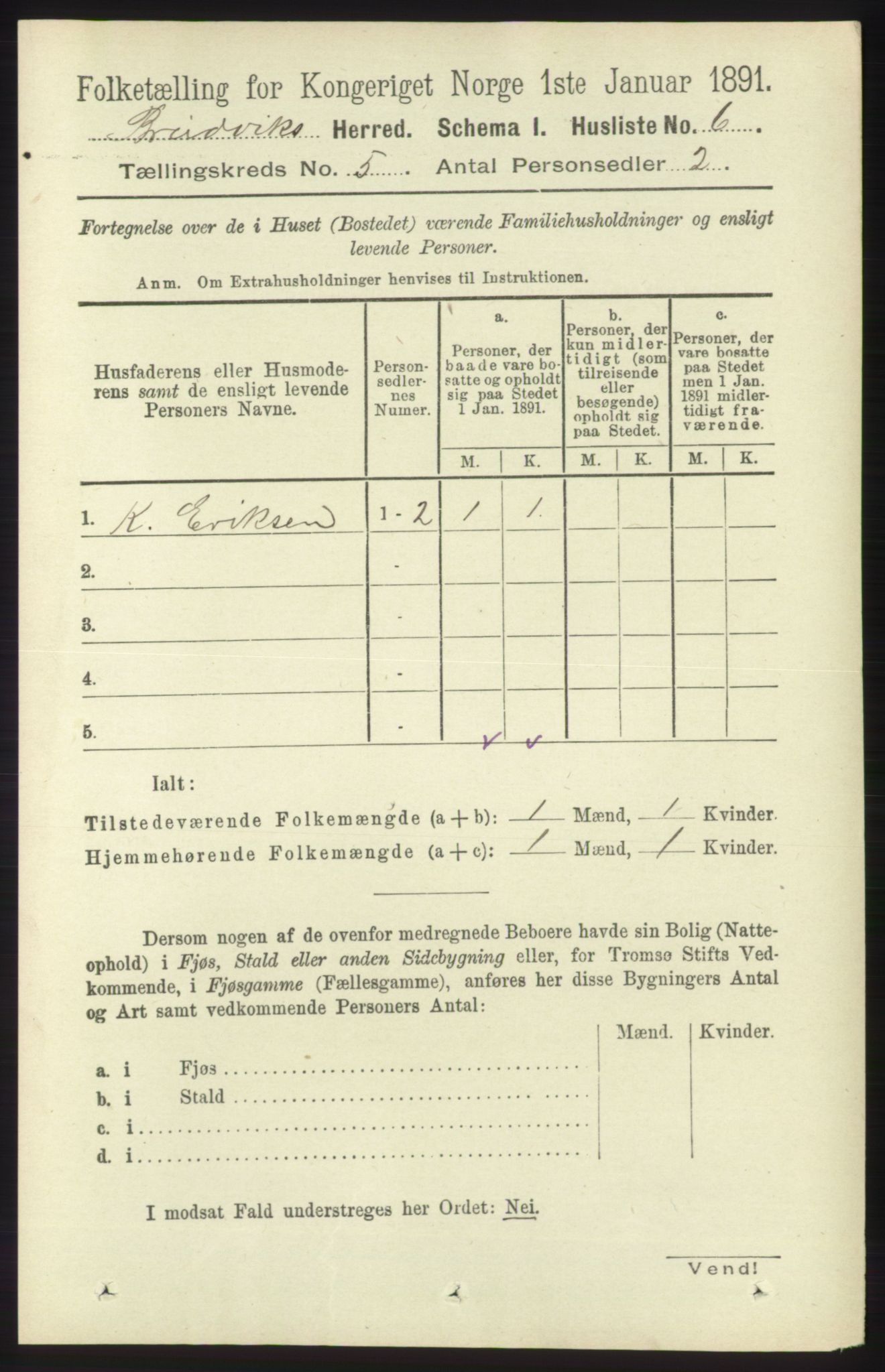 RA, 1891 census for 1251 Bruvik, 1891, p. 1225