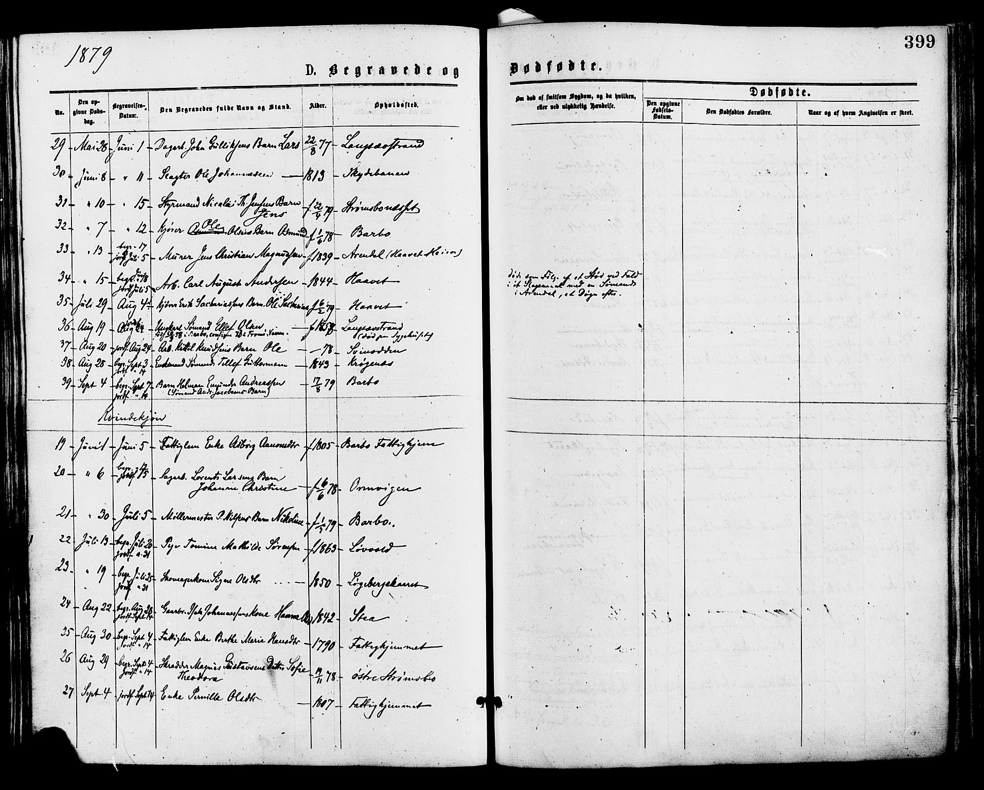 Barbu sokneprestkontor, AV/SAK-1111-0003/F/Fa/L0001: Parish register (official) no. A 1 /1, 1878-1883, p. 399