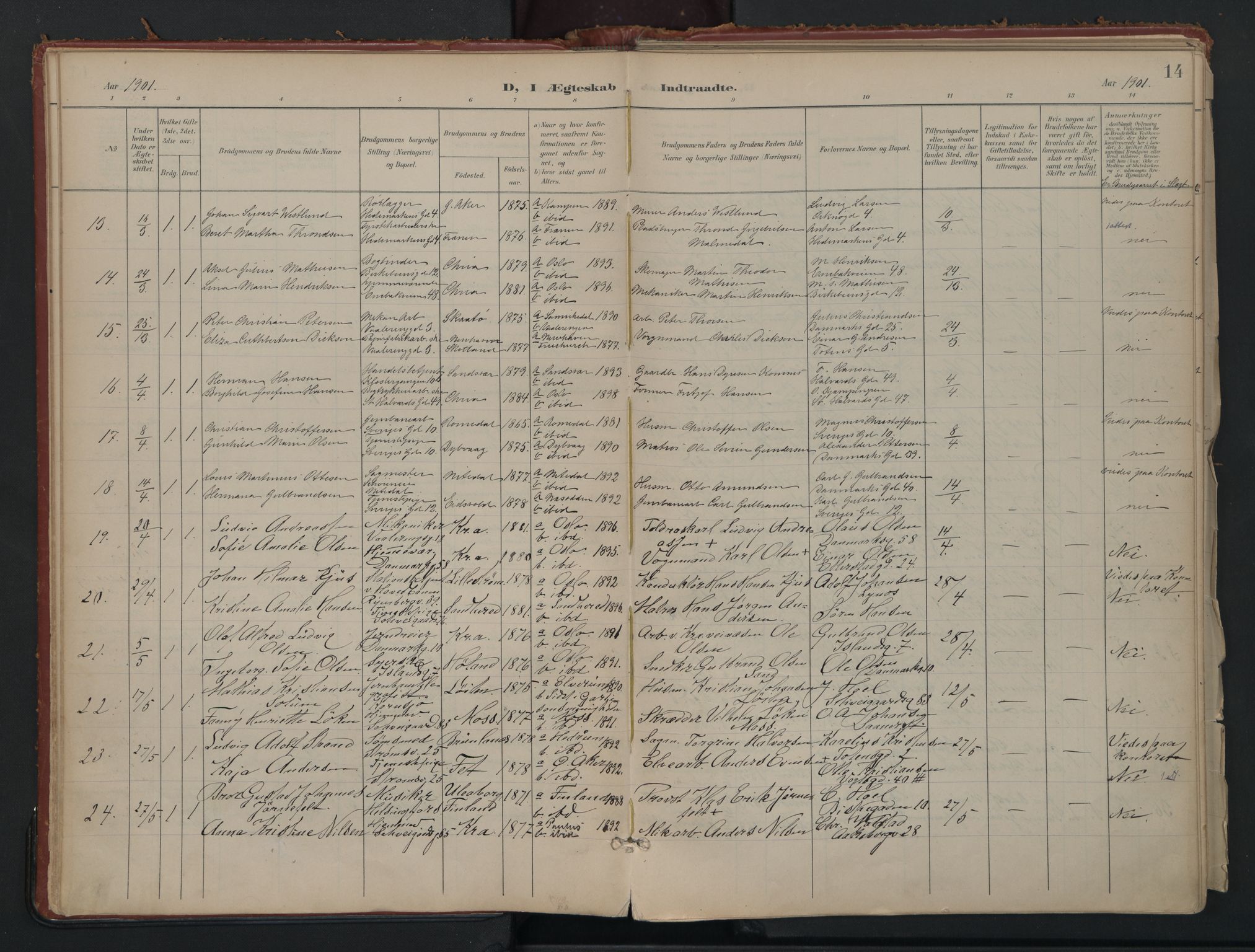 Vålerengen prestekontor Kirkebøker, AV/SAO-A-10878/F/Fa/L0002: Parish register (official) no. 2, 1899-1924, p. 14