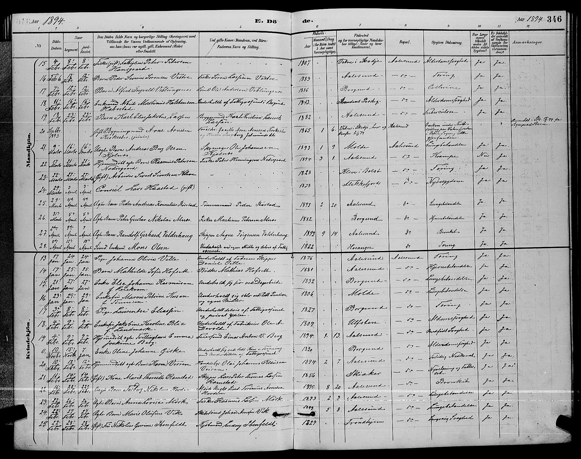 Ministerialprotokoller, klokkerbøker og fødselsregistre - Møre og Romsdal, AV/SAT-A-1454/529/L0467: Parish register (copy) no. 529C04, 1889-1897, p. 346