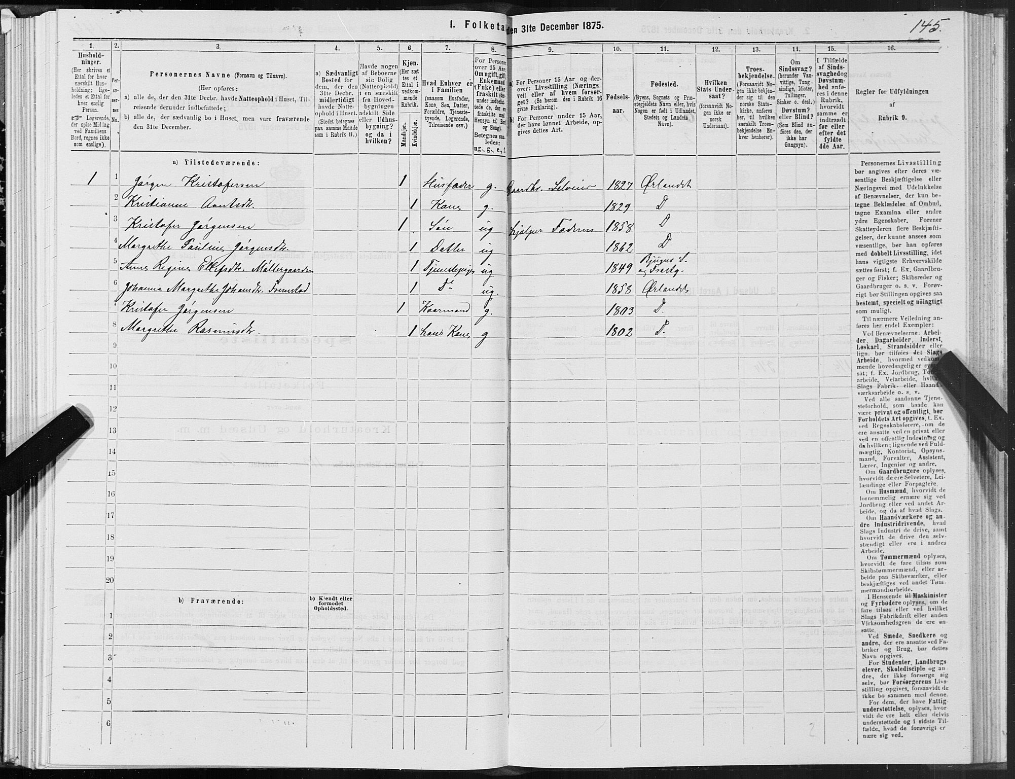 SAT, 1875 census for 1621P Ørland, 1875, p. 3145