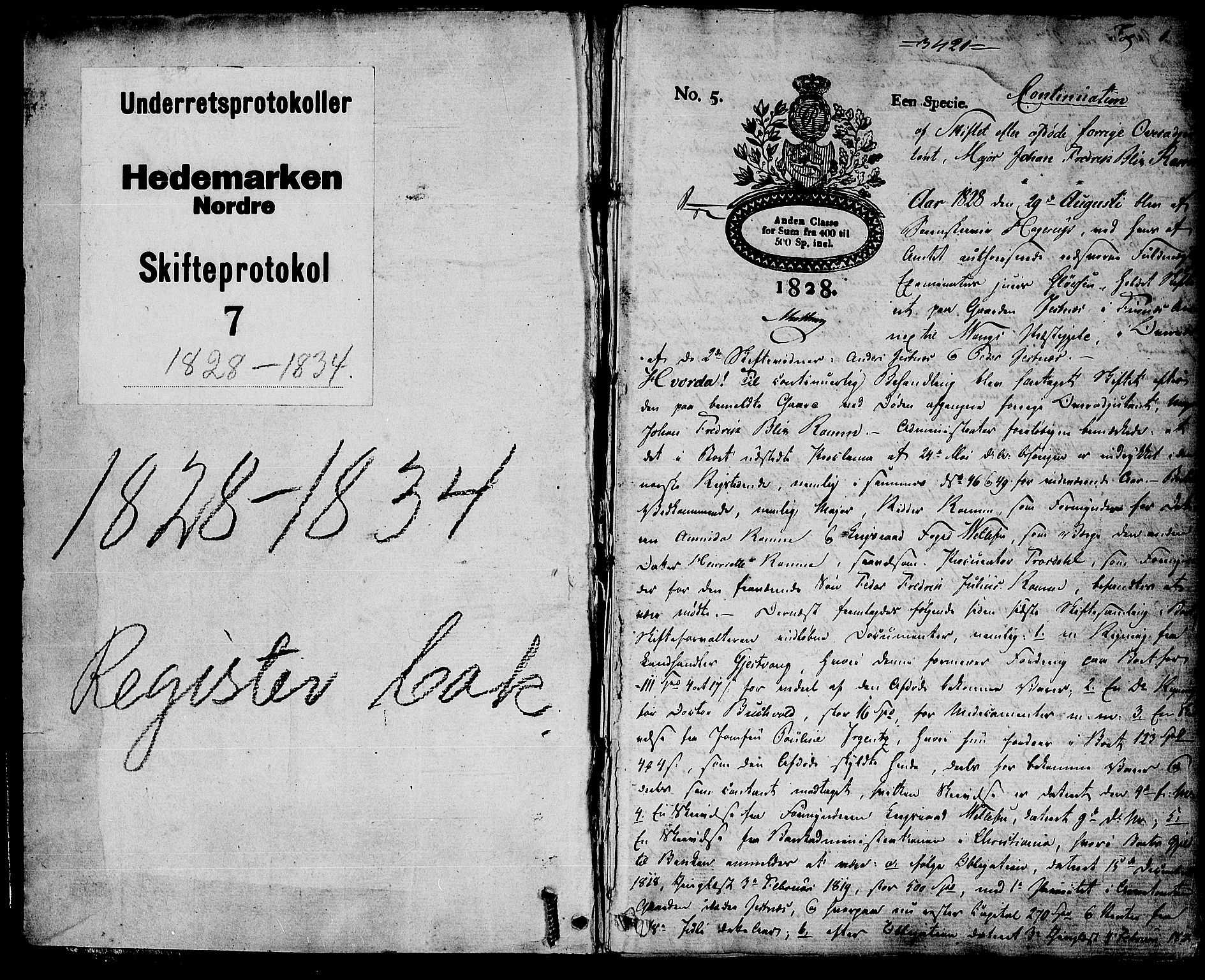 Nord-Hedmark sorenskriveri, SAH/TING-012/J/Ja/L0008: Skifteprotokoll, 1828-1834, p. 0b-1a