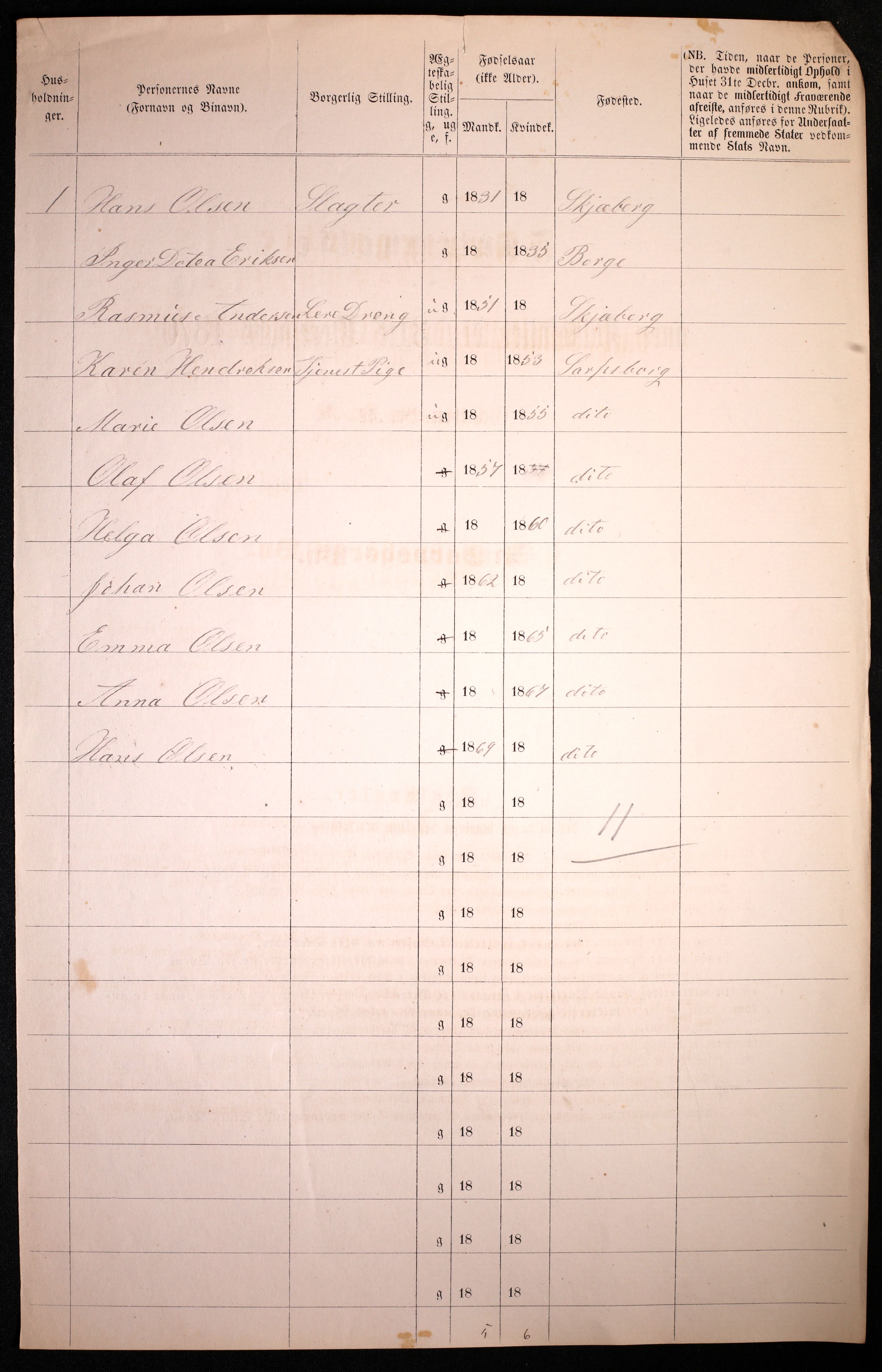 RA, 1870 census for 0102 Sarpsborg, 1870, p. 92