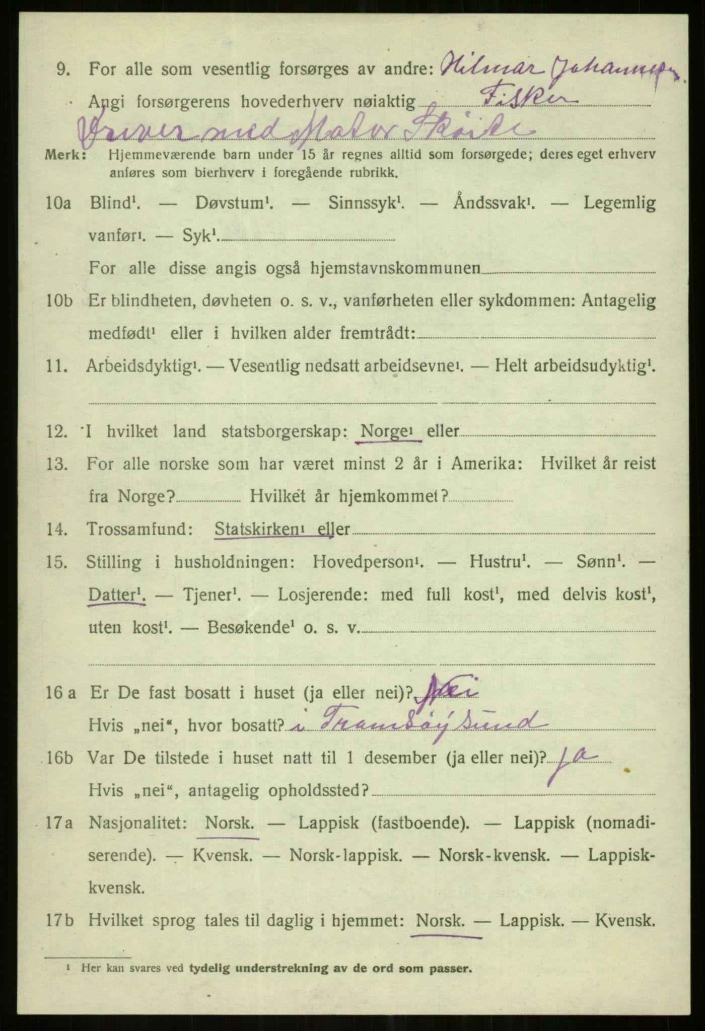 SATØ, 1920 census for Karlsøy, 1920, p. 2450