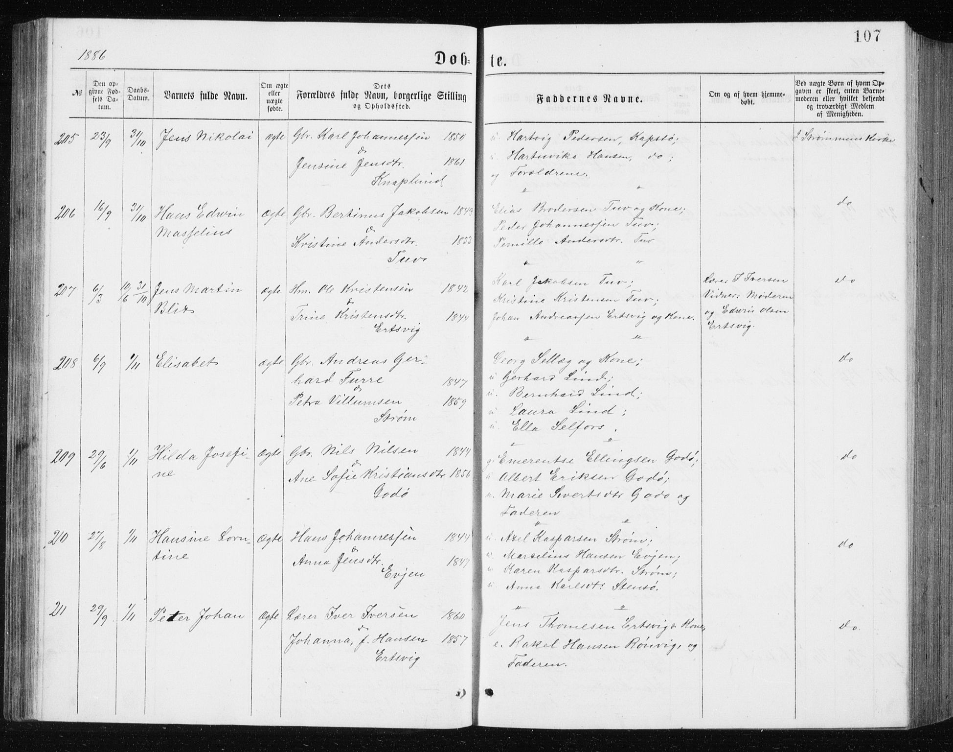 Ministerialprotokoller, klokkerbøker og fødselsregistre - Nordland, AV/SAT-A-1459/801/L0031: Parish register (copy) no. 801C06, 1883-1887, p. 107