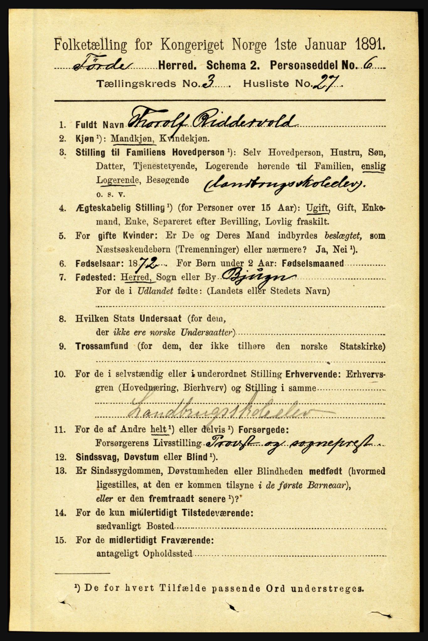 RA, 1891 census for 1432 Førde, 1891, p. 987