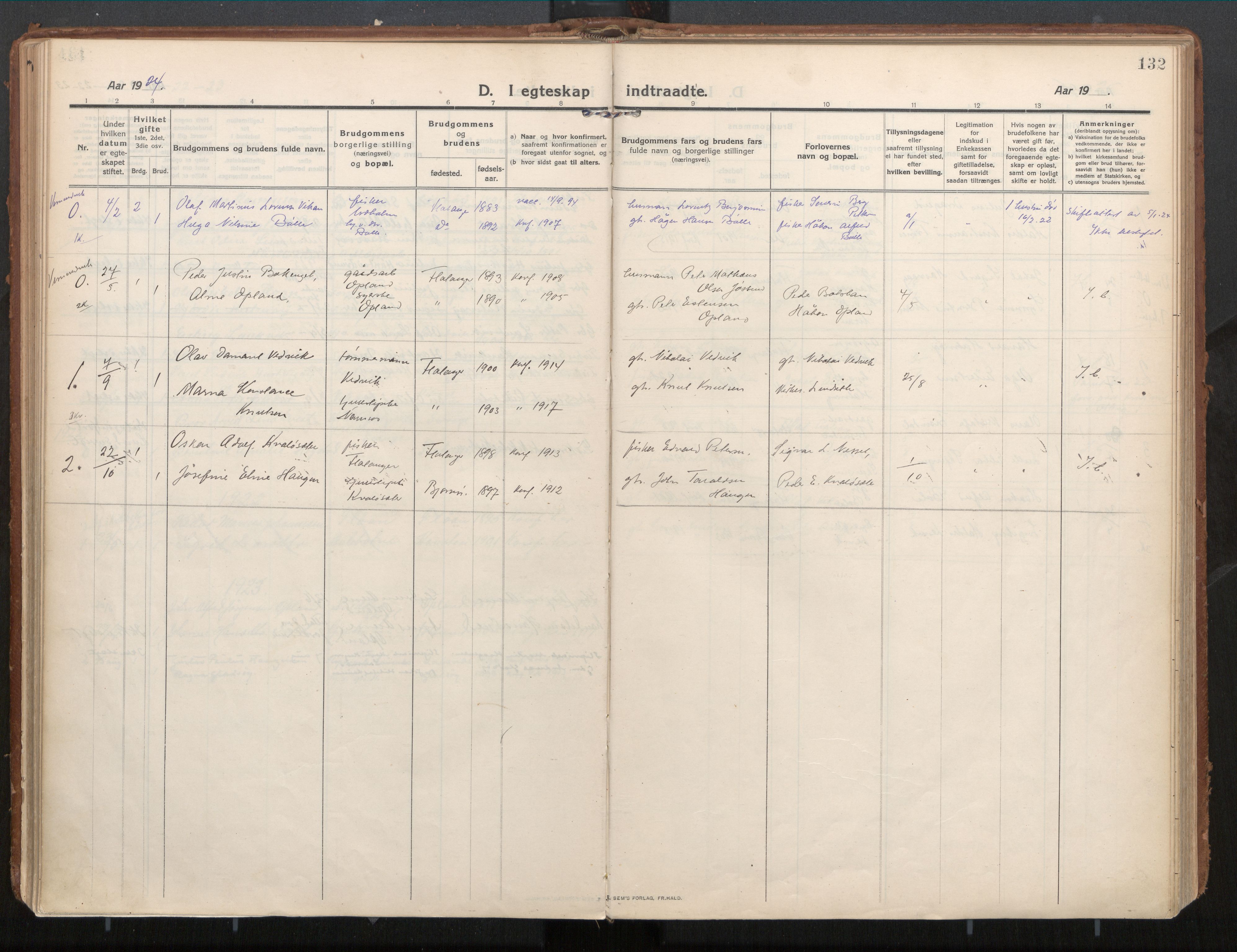 Ministerialprotokoller, klokkerbøker og fødselsregistre - Nord-Trøndelag, AV/SAT-A-1458/771/L0598: Parish register (official) no. 771A05, 1911-1937, p. 132