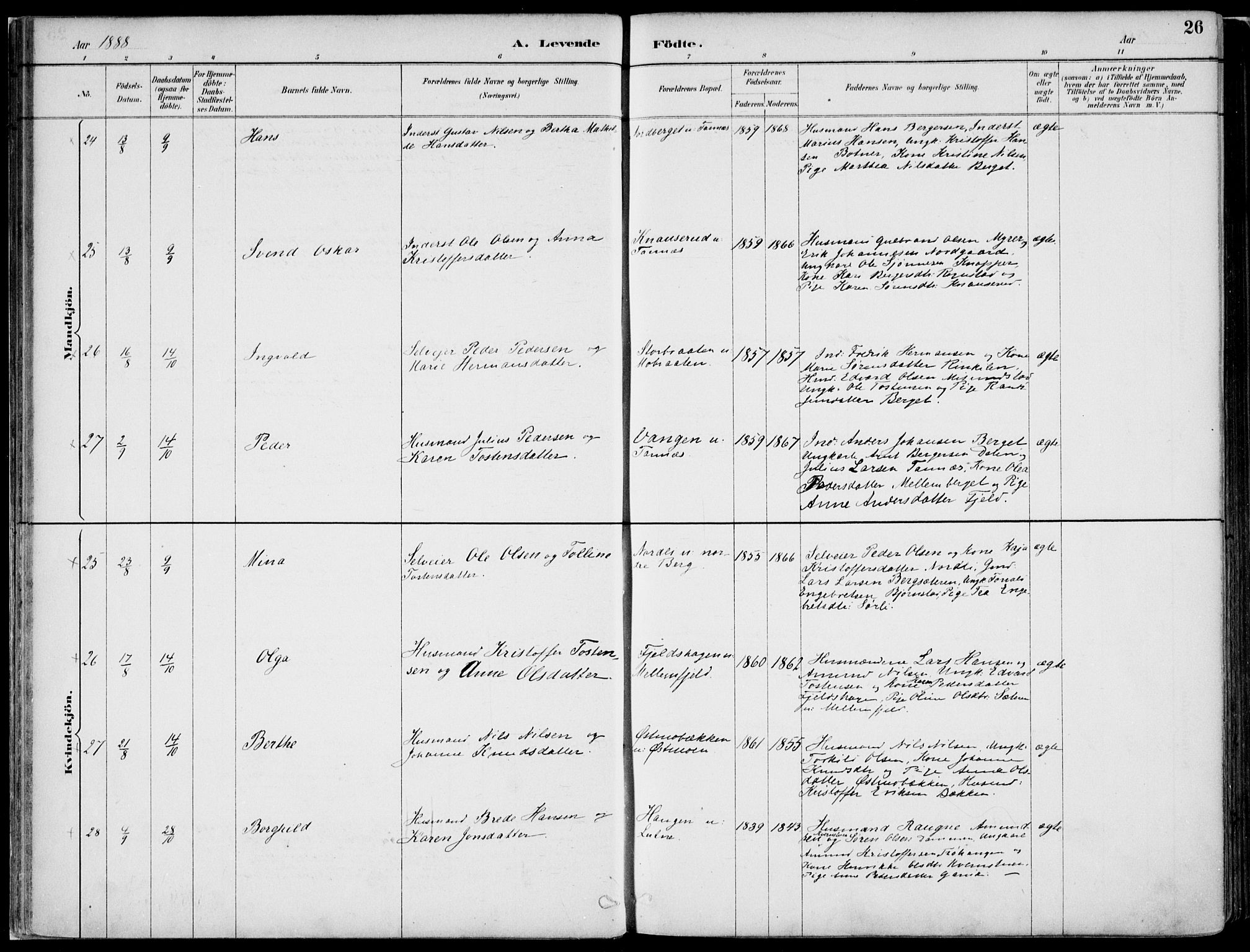 Nord-Odal prestekontor, SAH/PREST-032/H/Ha/Haa/L0008: Parish register (official) no. 8, 1886-1901, p. 26