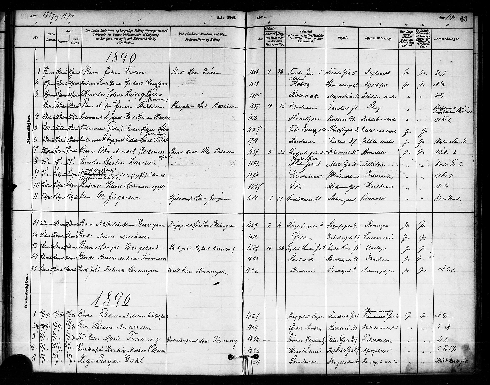 Uranienborg prestekontor Kirkebøker, AV/SAO-A-10877/F/Fa/L0004: Parish register (official) no. 4, 1880-1901, p. 63