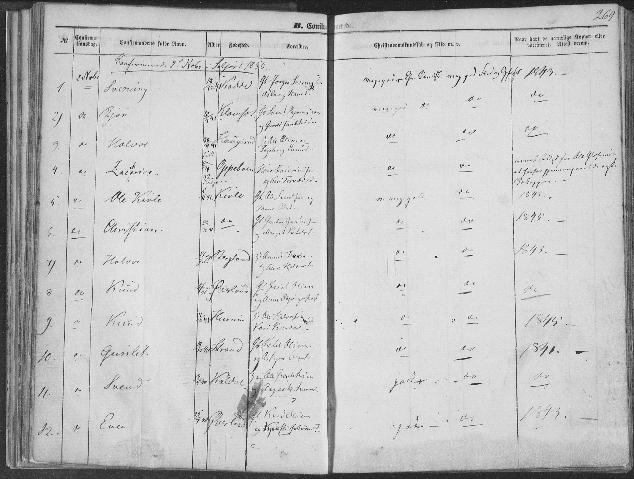 Seljord kirkebøker, AV/SAKO-A-20/F/Fa/L012b: Parish register (official) no. I 12B, 1850-1865, p. 269