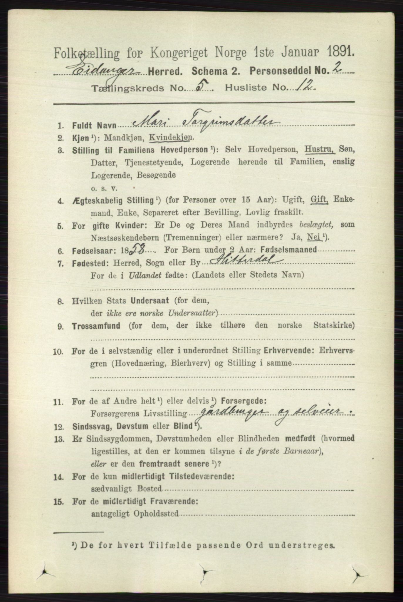 RA, 1891 census for 0813 Eidanger, 1891, p. 2335