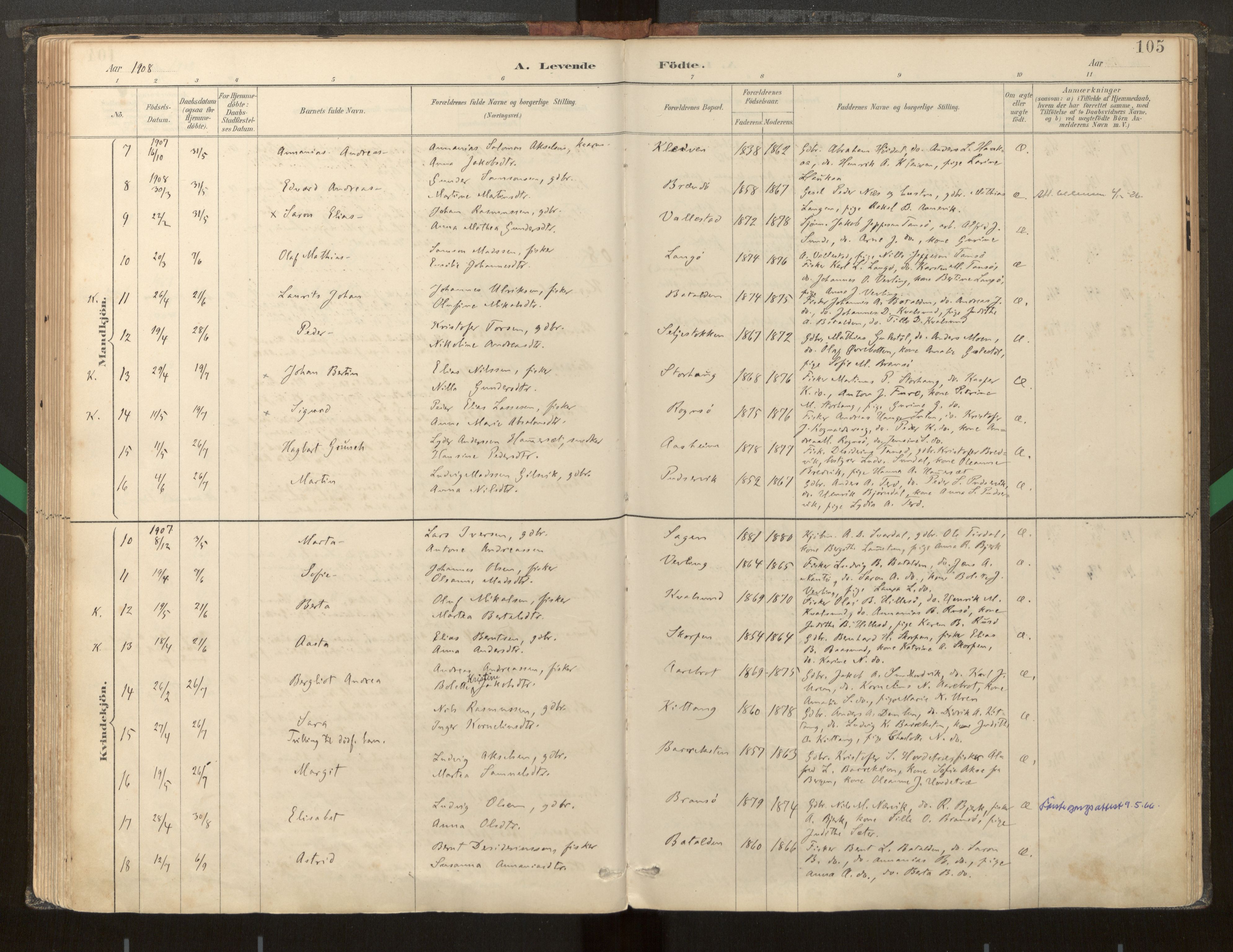 Kinn sokneprestembete, AV/SAB-A-80801/H/Haa/Haab/L0001: Parish register (official) no. B 1, 1886-1921, p. 105