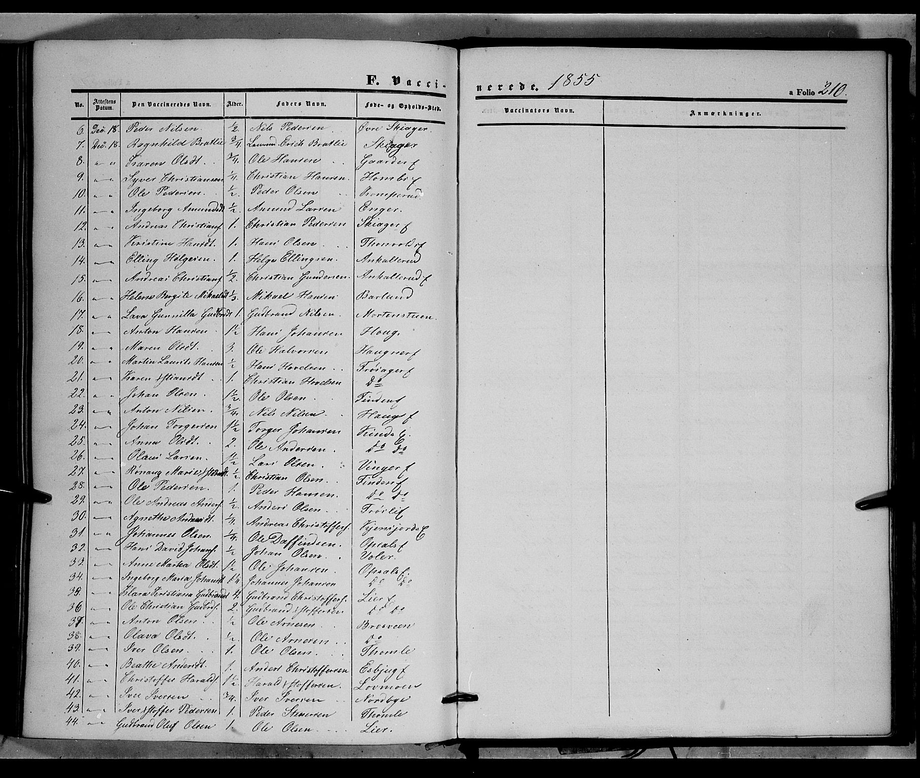 Land prestekontor, AV/SAH-PREST-120/H/Ha/Haa/L0010: Parish register (official) no. 10, 1847-1859, p. 210