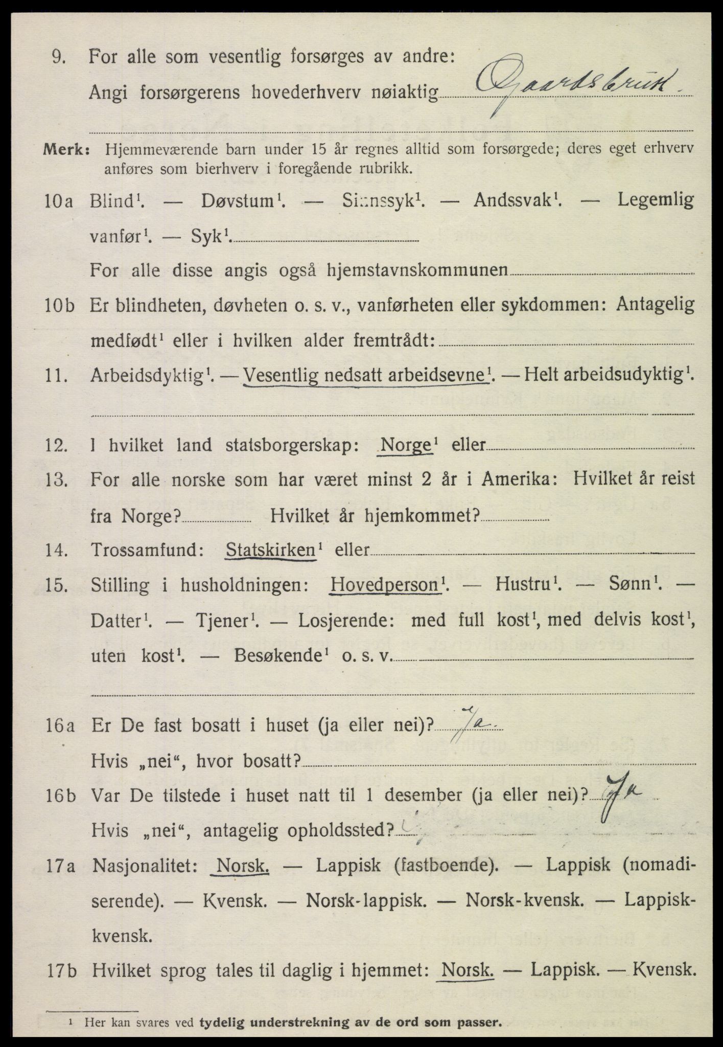 SAT, 1920 census for Kvam, 1920, p. 2358