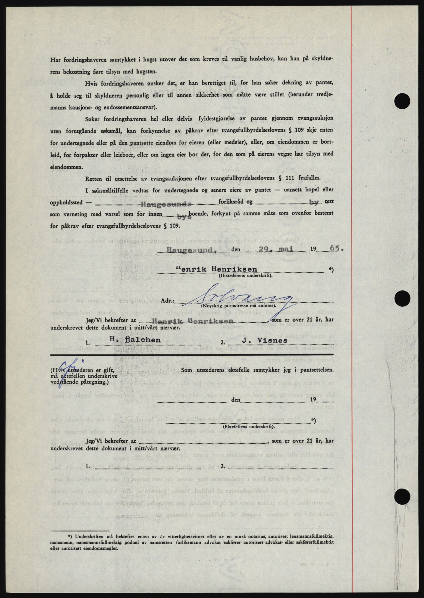 Haugesund tingrett, AV/SAST-A-101415/01/II/IIC/L0053: Mortgage book no. B 53, 1965-1965, Diary no: : 1400/1965