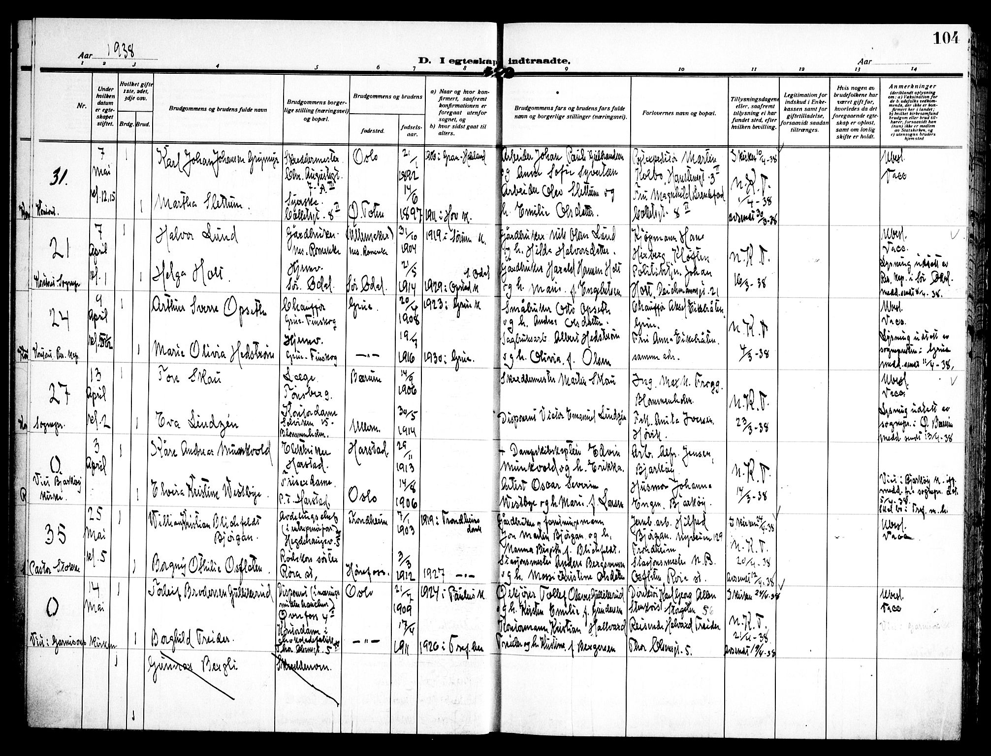 Trefoldighet prestekontor Kirkebøker, SAO/A-10882/H/Ha/L0005: Banns register no. 5, 1932-1952, p. 104