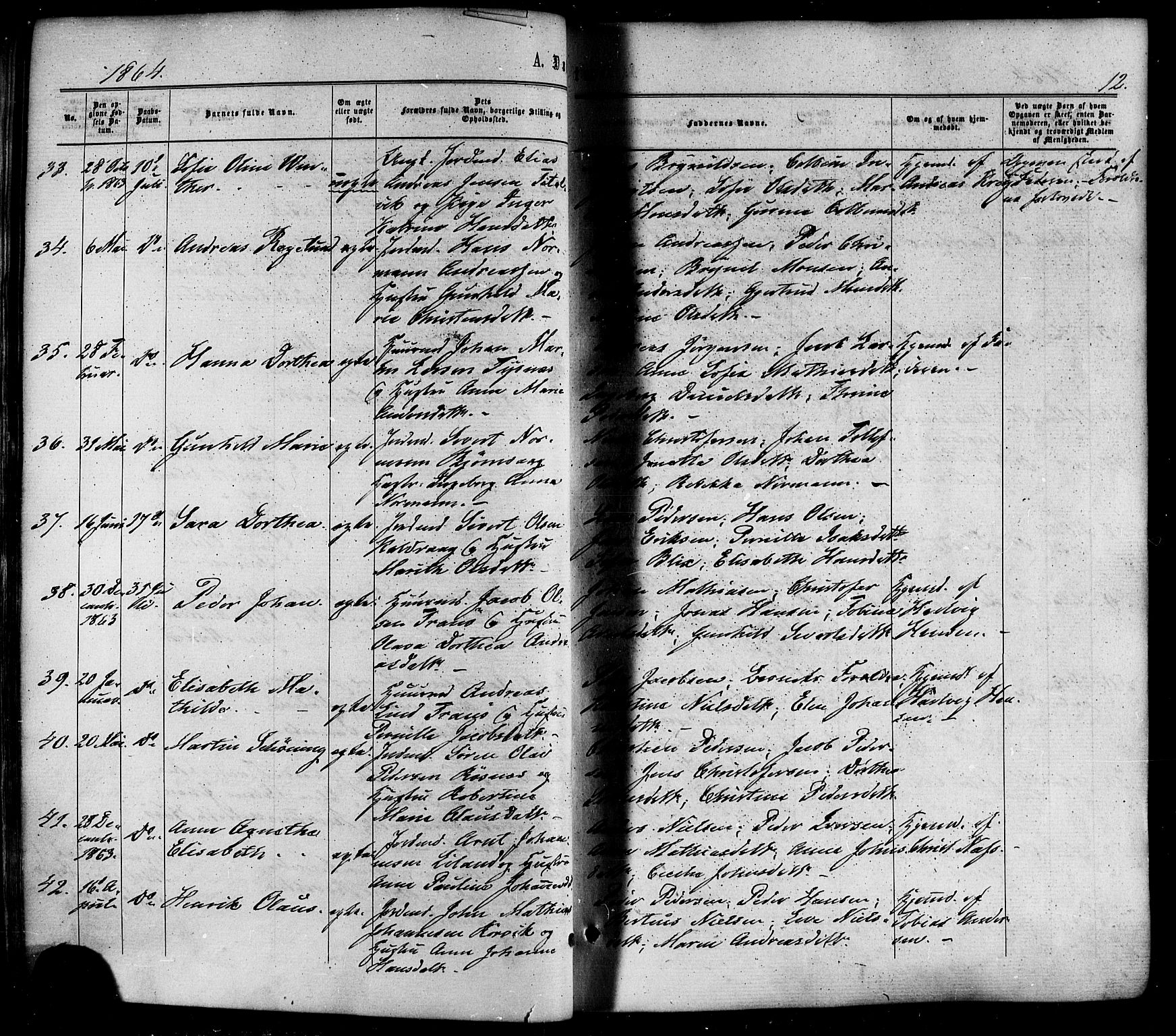 Ministerialprotokoller, klokkerbøker og fødselsregistre - Nordland, AV/SAT-A-1459/859/L0845: Parish register (official) no. 859A05, 1863-1877, p. 12