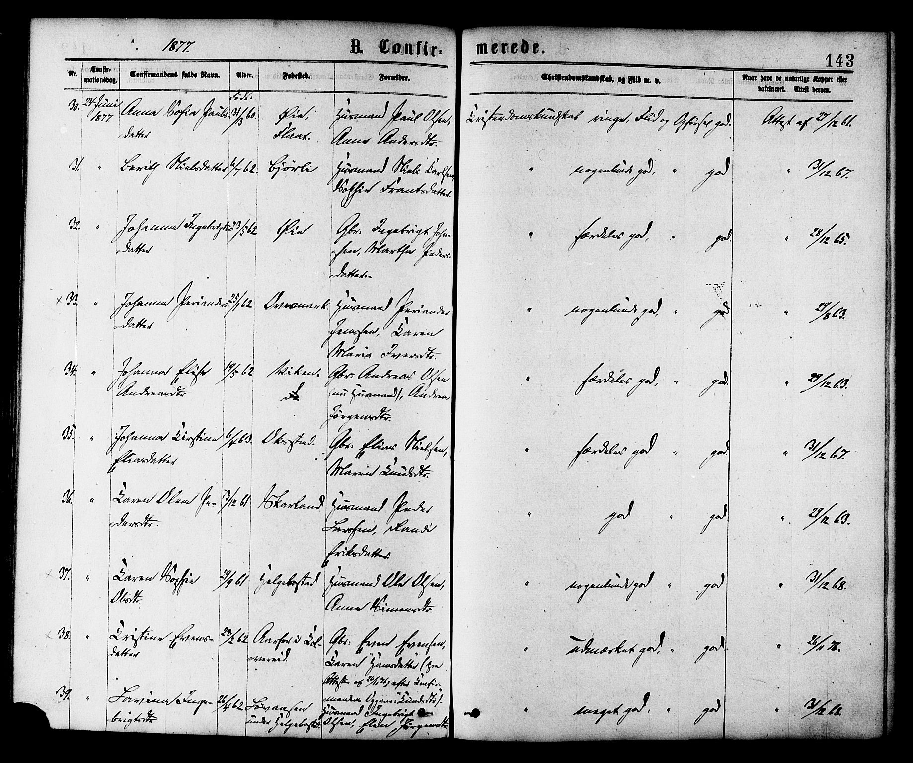 Ministerialprotokoller, klokkerbøker og fødselsregistre - Nord-Trøndelag, AV/SAT-A-1458/758/L0516: Parish register (official) no. 758A03 /1, 1869-1879, p. 143