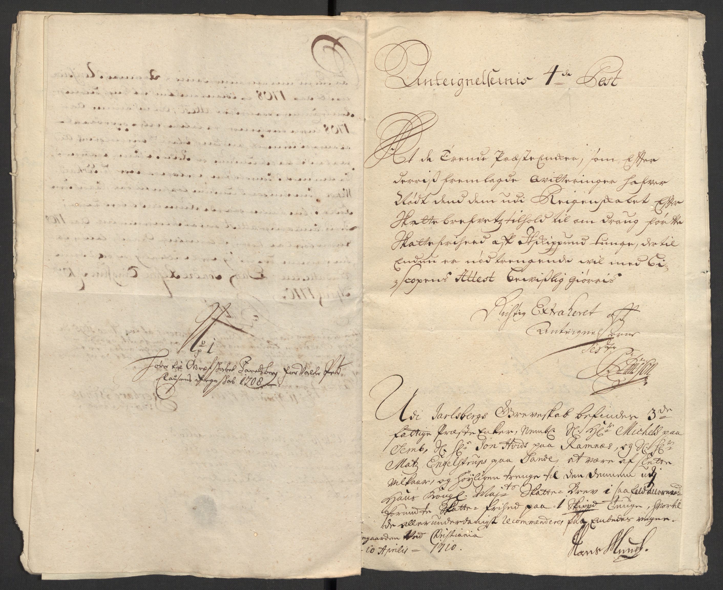 Rentekammeret inntil 1814, Reviderte regnskaper, Fogderegnskap, AV/RA-EA-4092/R32/L1873: Fogderegnskap Jarlsberg grevskap, 1708, p. 278