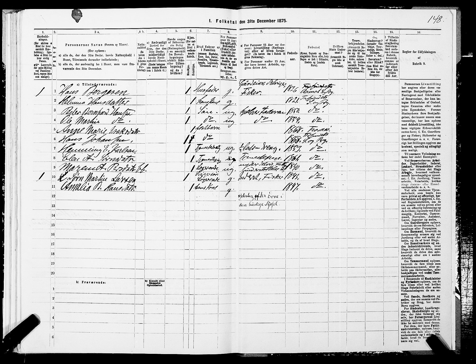 SATØ, 1875 census for 1934P Tromsøysund, 1875, p. 2148