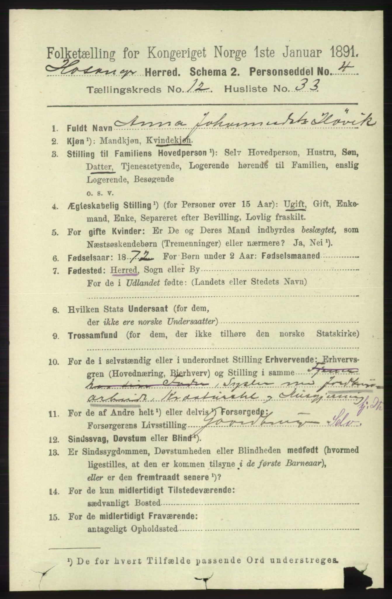 RA, 1891 census for 1253 Hosanger, 1891, p. 4266