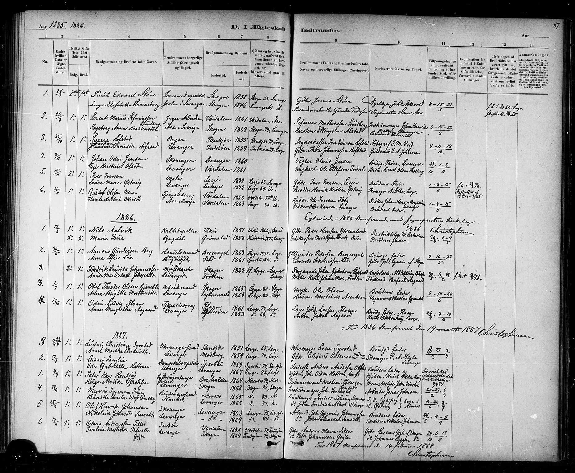 Ministerialprotokoller, klokkerbøker og fødselsregistre - Nord-Trøndelag, SAT/A-1458/720/L0192: Parish register (copy) no. 720C01, 1880-1917, p. 87