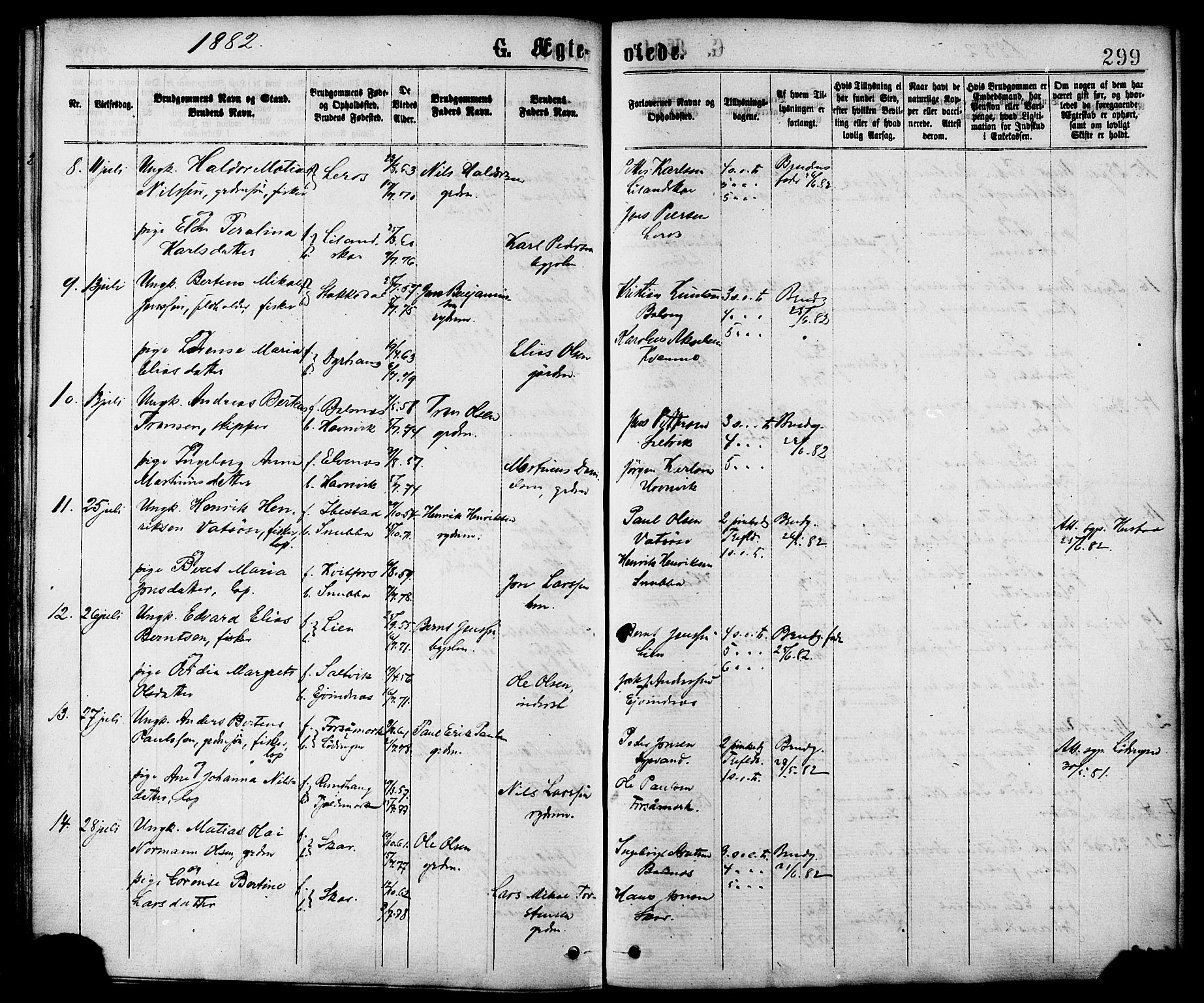 Ministerialprotokoller, klokkerbøker og fødselsregistre - Nordland, AV/SAT-A-1459/863/L0897: Parish register (official) no. 863A09, 1872-1886, p. 299