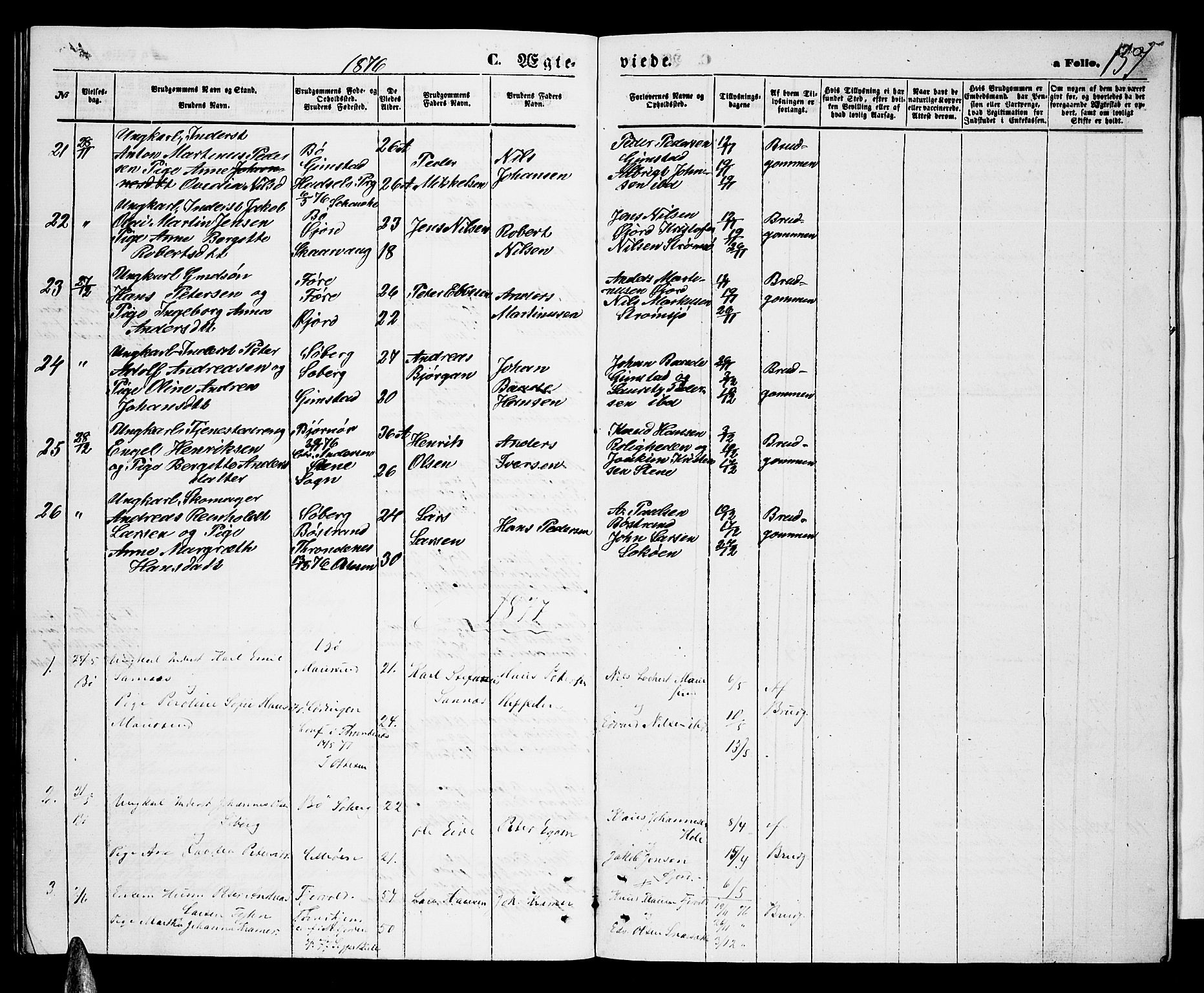 Ministerialprotokoller, klokkerbøker og fødselsregistre - Nordland, AV/SAT-A-1459/891/L1314: Parish register (copy) no. 891C03, 1870-1885, p. 157