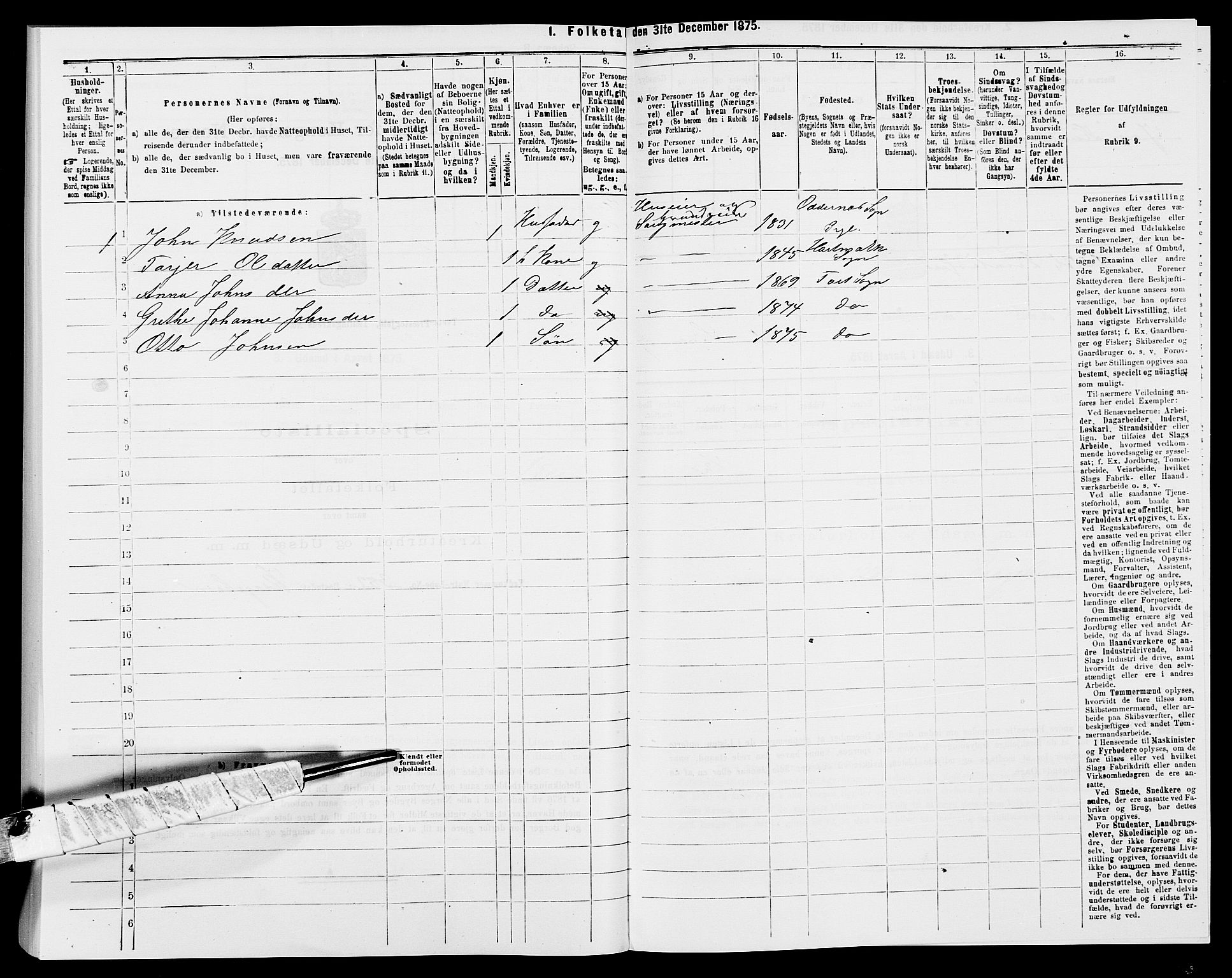 SAK, 1875 census for 1013P Tveit, 1875, p. 310