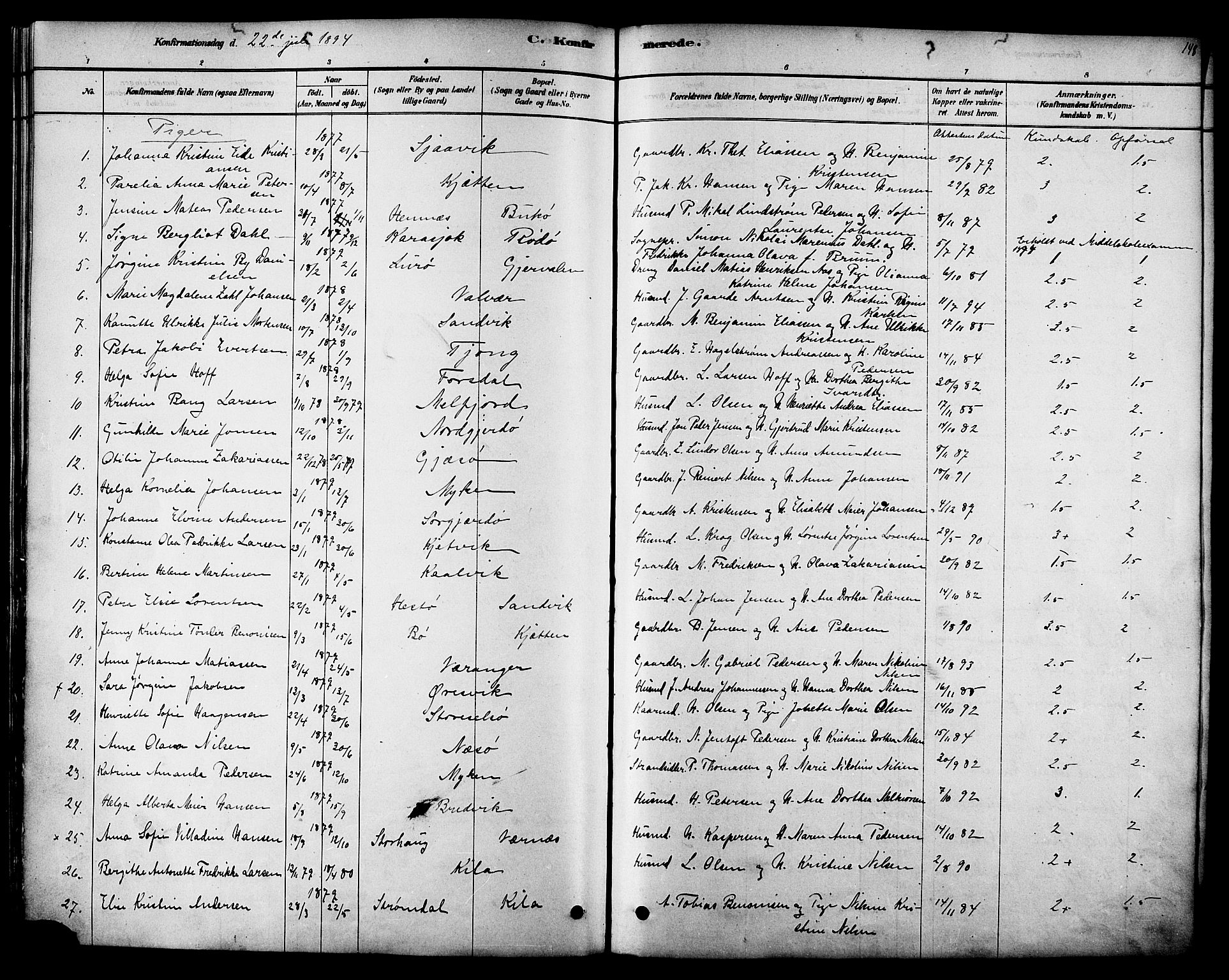 Ministerialprotokoller, klokkerbøker og fødselsregistre - Nordland, AV/SAT-A-1459/841/L0609: Parish register (official) no. 841A12, 1878-1901, p. 148