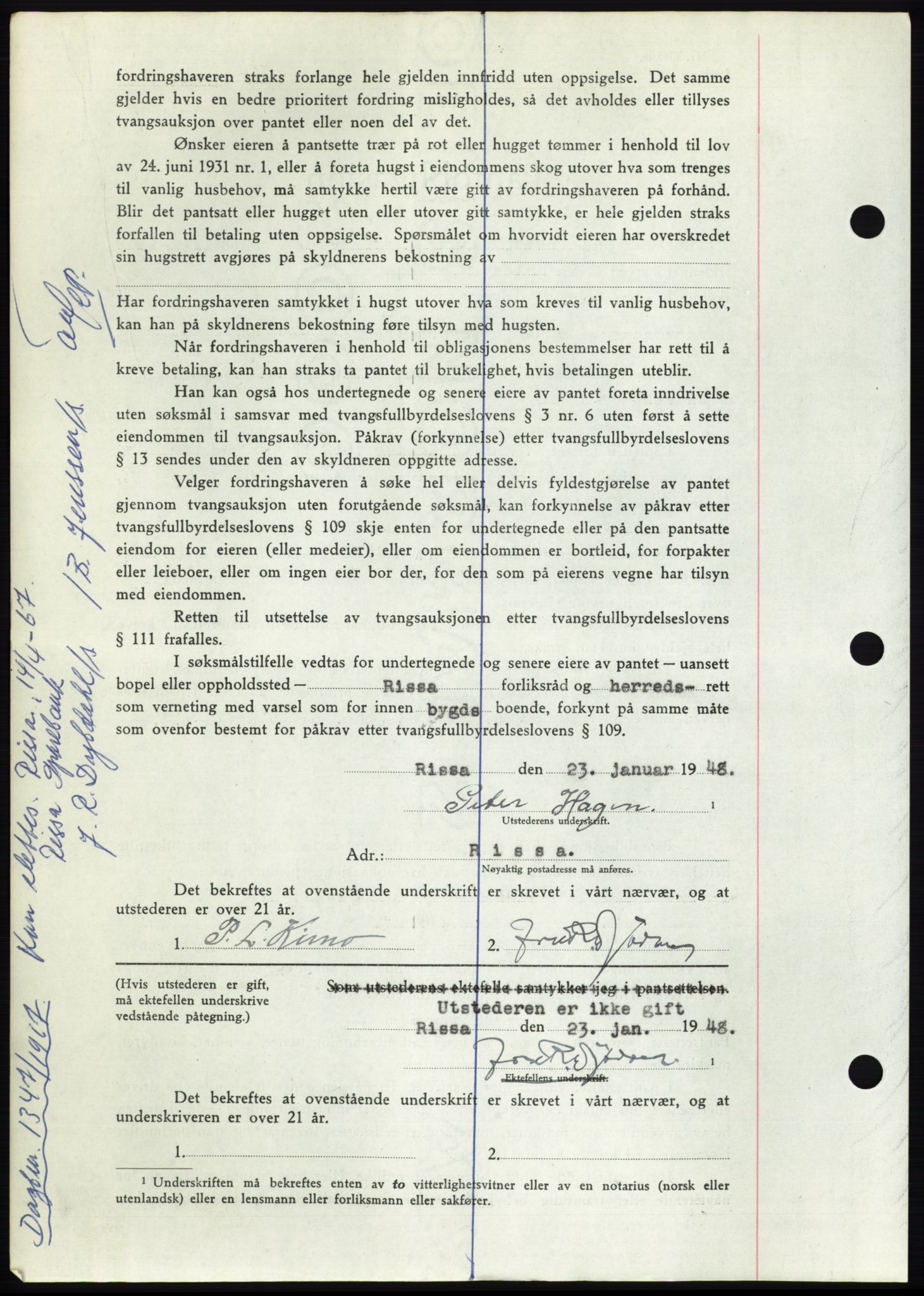 Fosen sorenskriveri, AV/SAT-A-1107/1/2/2C: Mortgage book no. B, 1946-1948, Diary no: : 203/1948