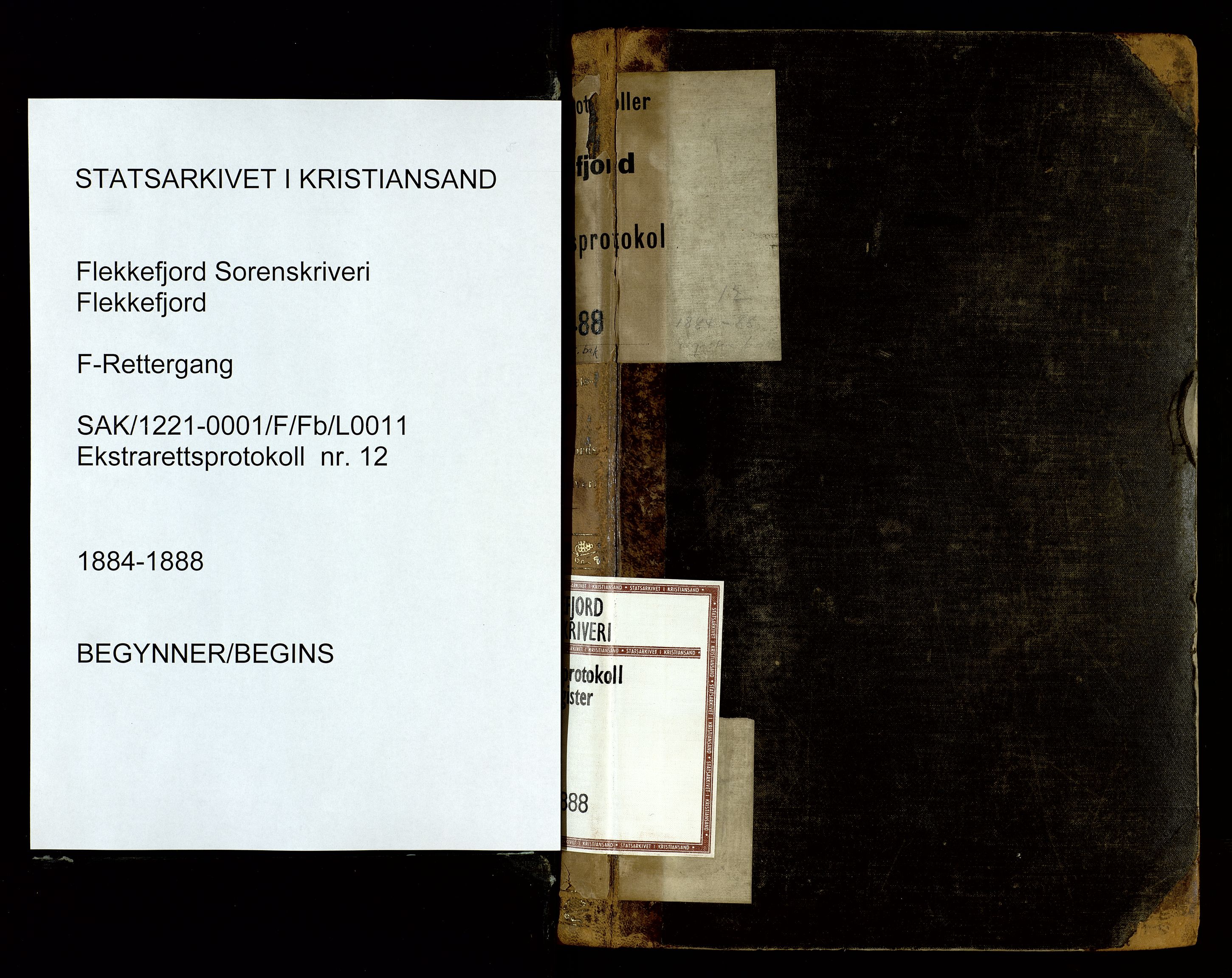 Flekkefjord sorenskriveri, SAK/1221-0001/F/Fb/L0011: Ekstrarettsprotokoll nr. 12, 1884-1888