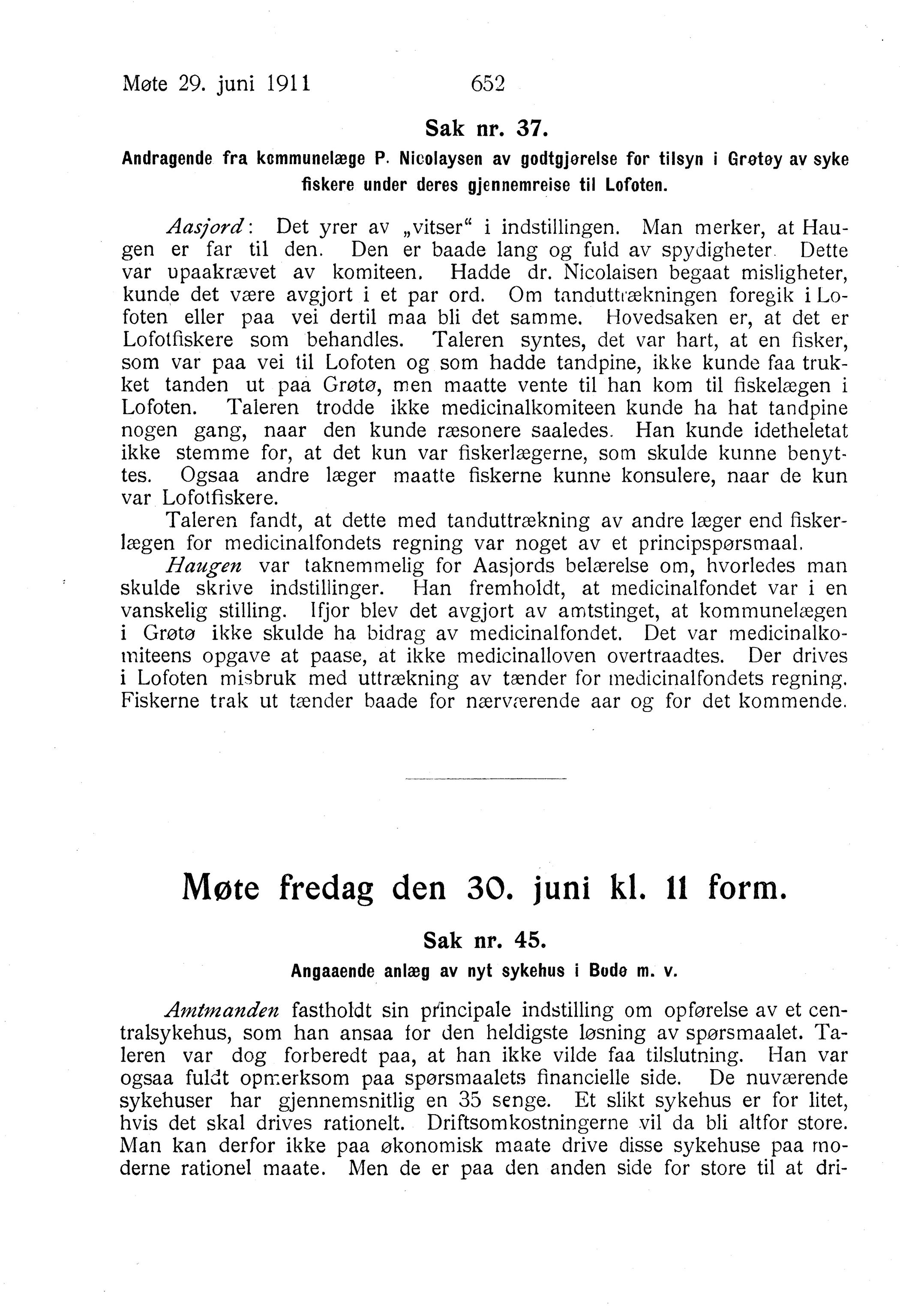 Nordland Fylkeskommune. Fylkestinget, AIN/NFK-17/176/A/Ac/L0034: Fylkestingsforhandlinger 1911, 1911, p. 652