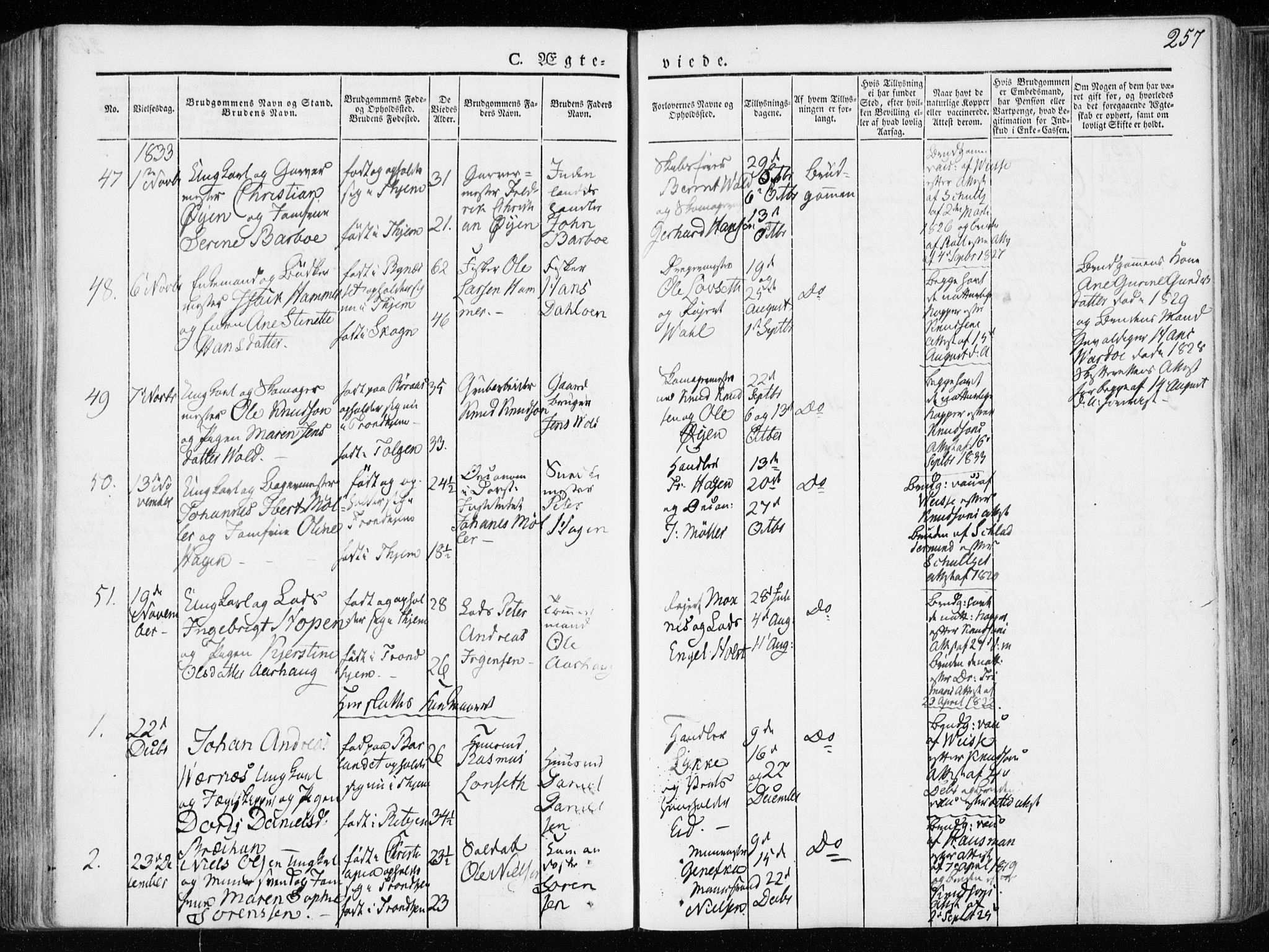 Ministerialprotokoller, klokkerbøker og fødselsregistre - Sør-Trøndelag, SAT/A-1456/601/L0047: Parish register (official) no. 601A15, 1831-1839, p. 257