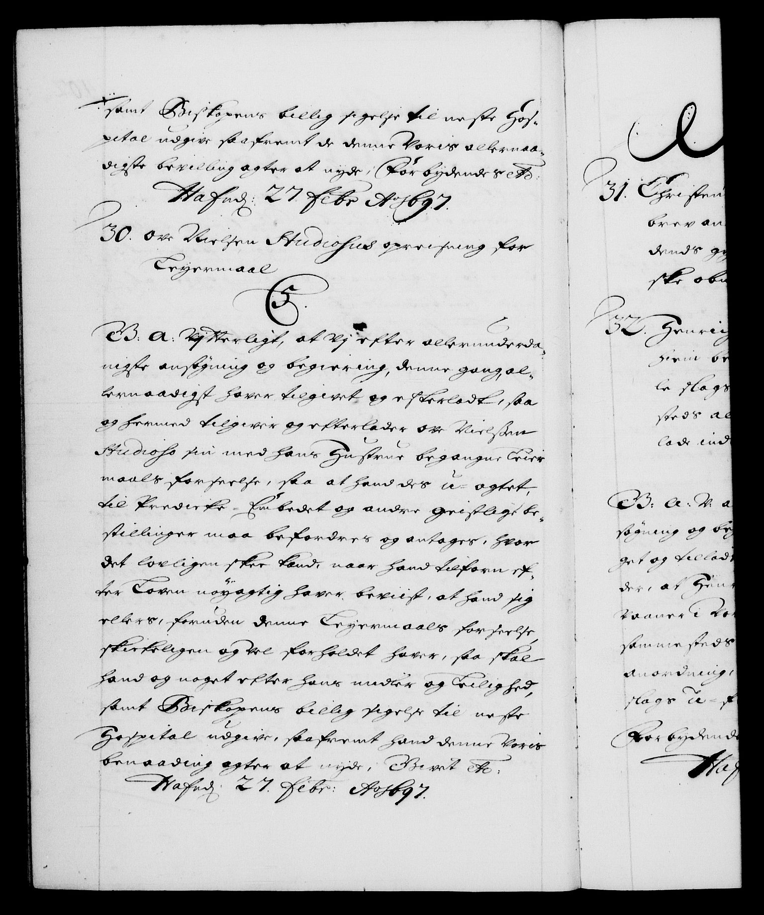 Danske Kanselli 1572-1799, AV/RA-EA-3023/F/Fc/Fca/Fcaa/L0016: Norske registre (mikrofilm), 1692-1697, p. 402b