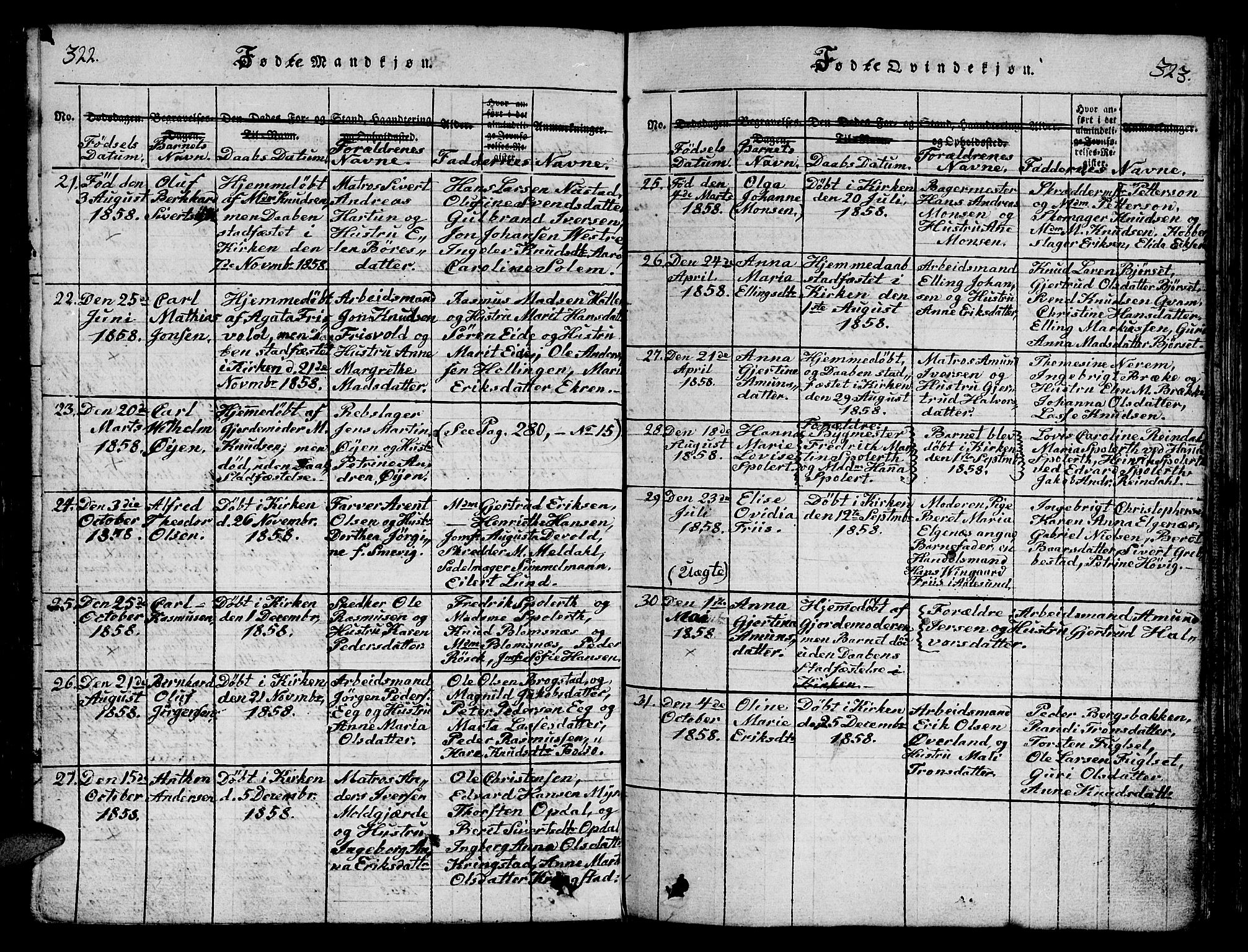 Ministerialprotokoller, klokkerbøker og fødselsregistre - Møre og Romsdal, AV/SAT-A-1454/558/L0700: Parish register (copy) no. 558C01, 1818-1868, p. 322-323