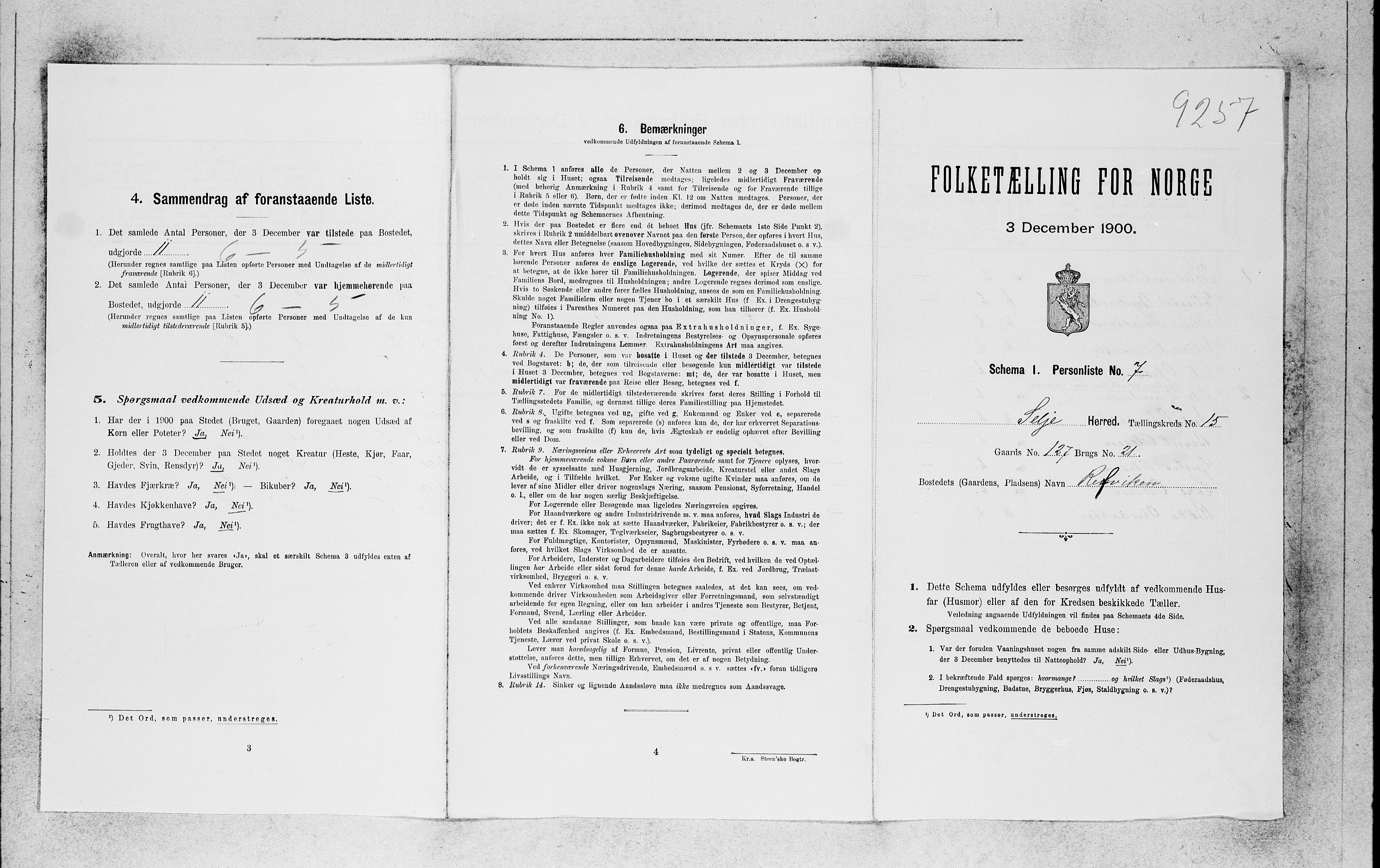 SAB, 1900 census for Selje, 1900, p. 1416