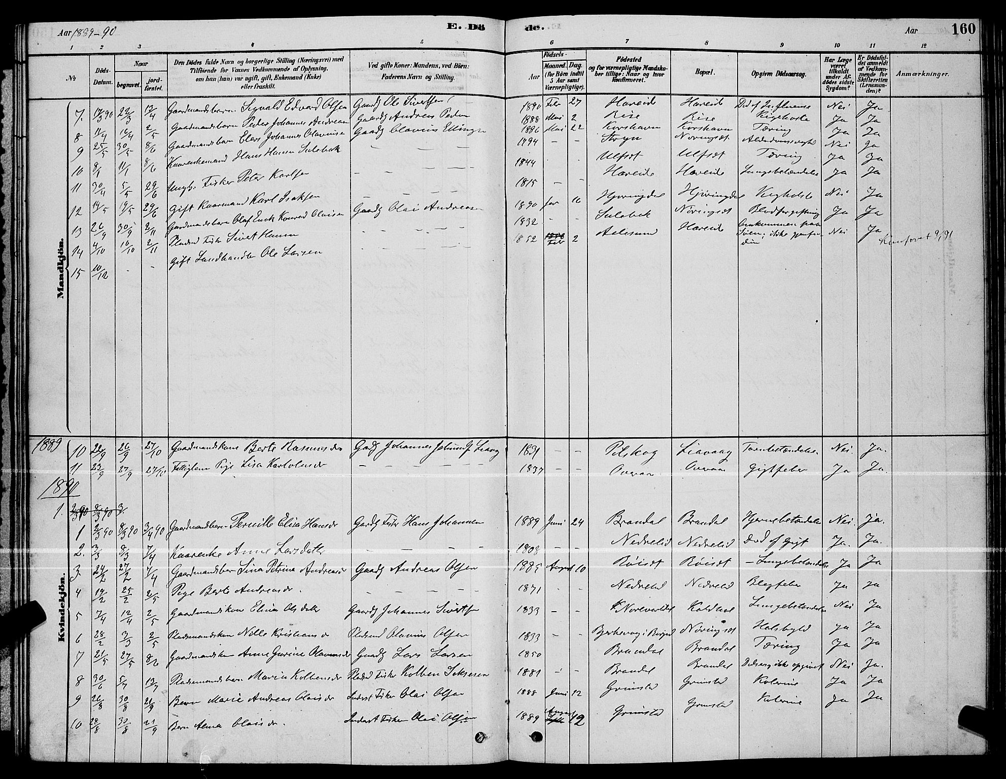 Ministerialprotokoller, klokkerbøker og fødselsregistre - Møre og Romsdal, AV/SAT-A-1454/510/L0125: Parish register (copy) no. 510C02, 1878-1900, p. 160