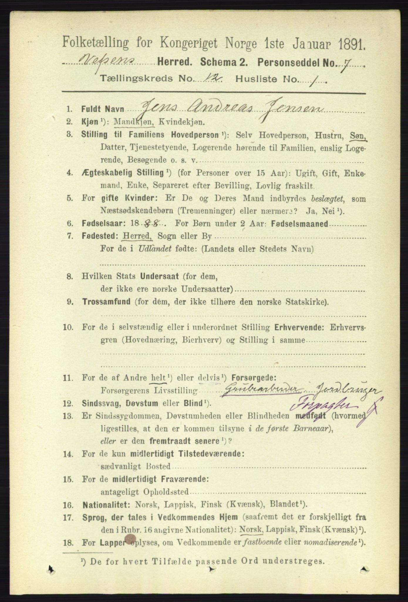 RA, 1891 census for 1824 Vefsn, 1891, p. 6080