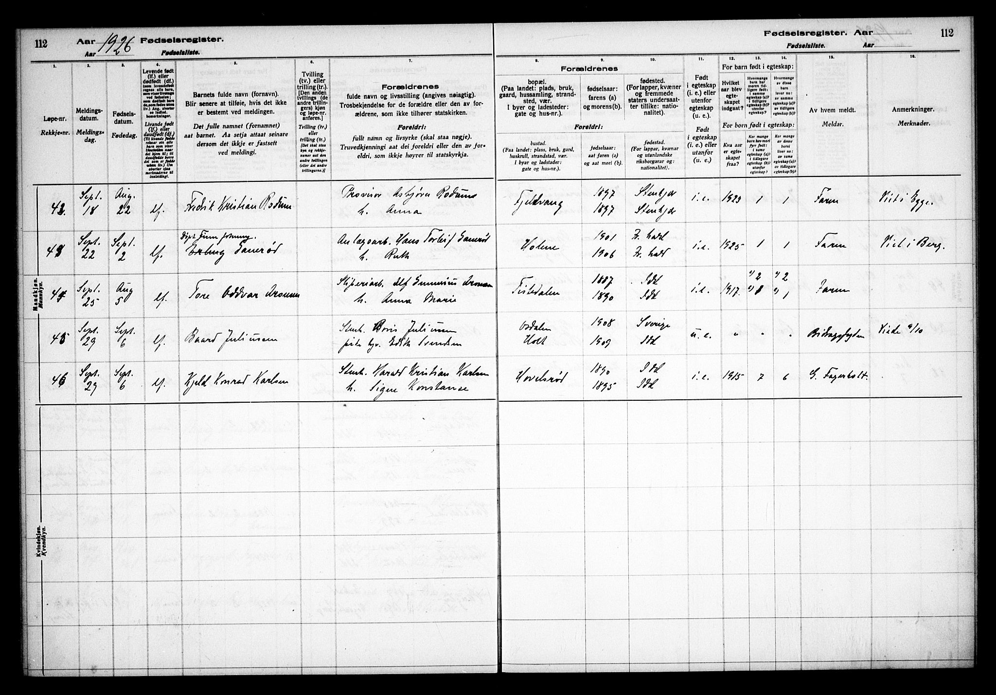 Idd prestekontor Kirkebøker, AV/SAO-A-10911/J/Ja/L0001: Birth register no. I 1, 1916-1937, p. 112