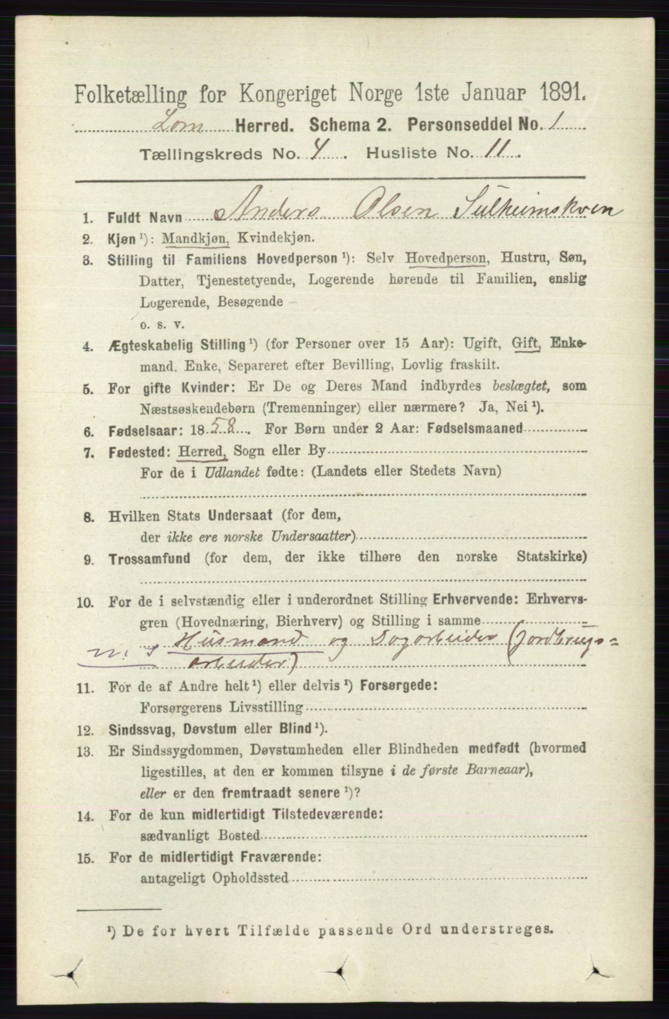 RA, 1891 census for 0514 Lom, 1891, p. 1559