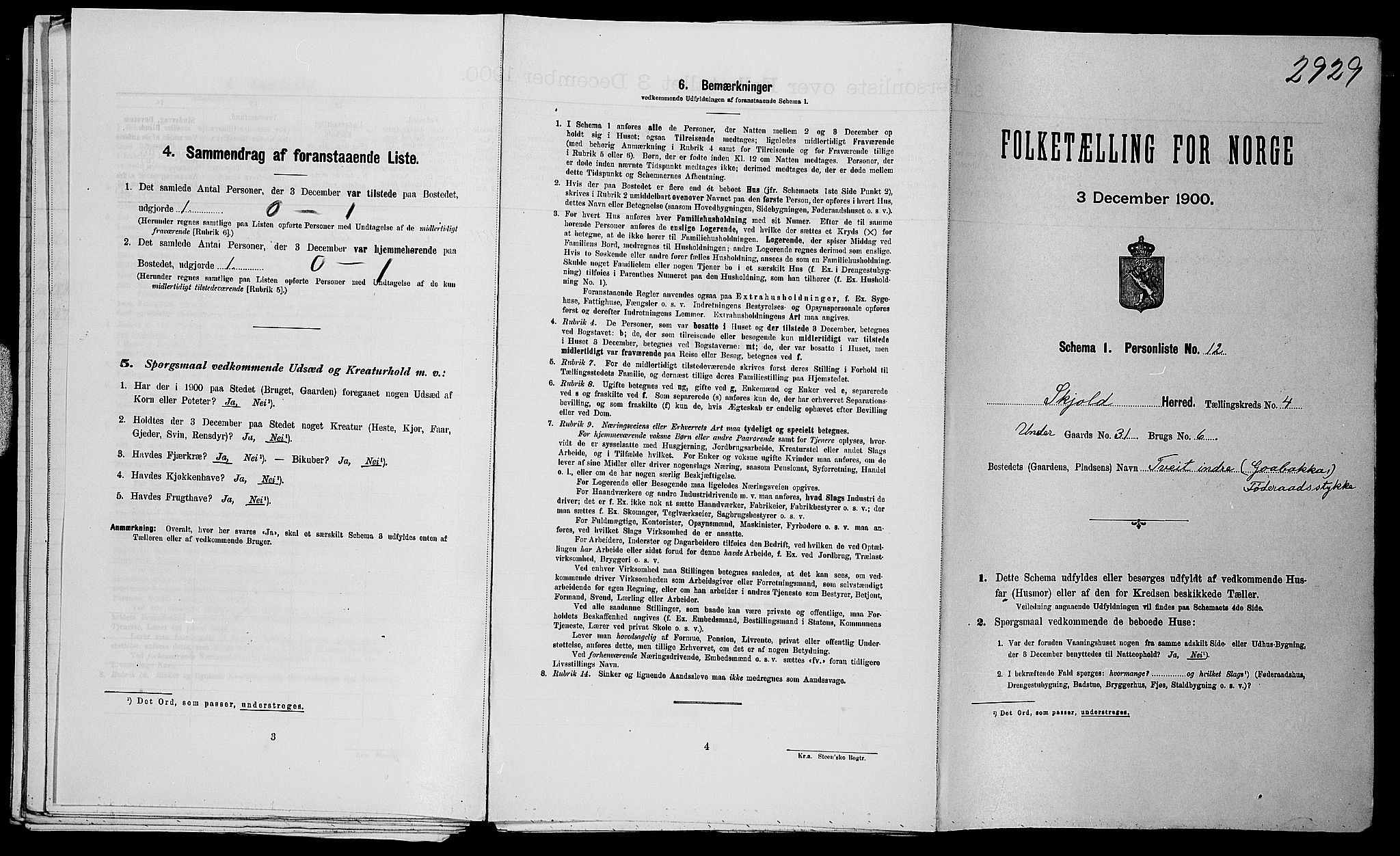 SAST, 1900 census for Skjold, 1900, p. 358