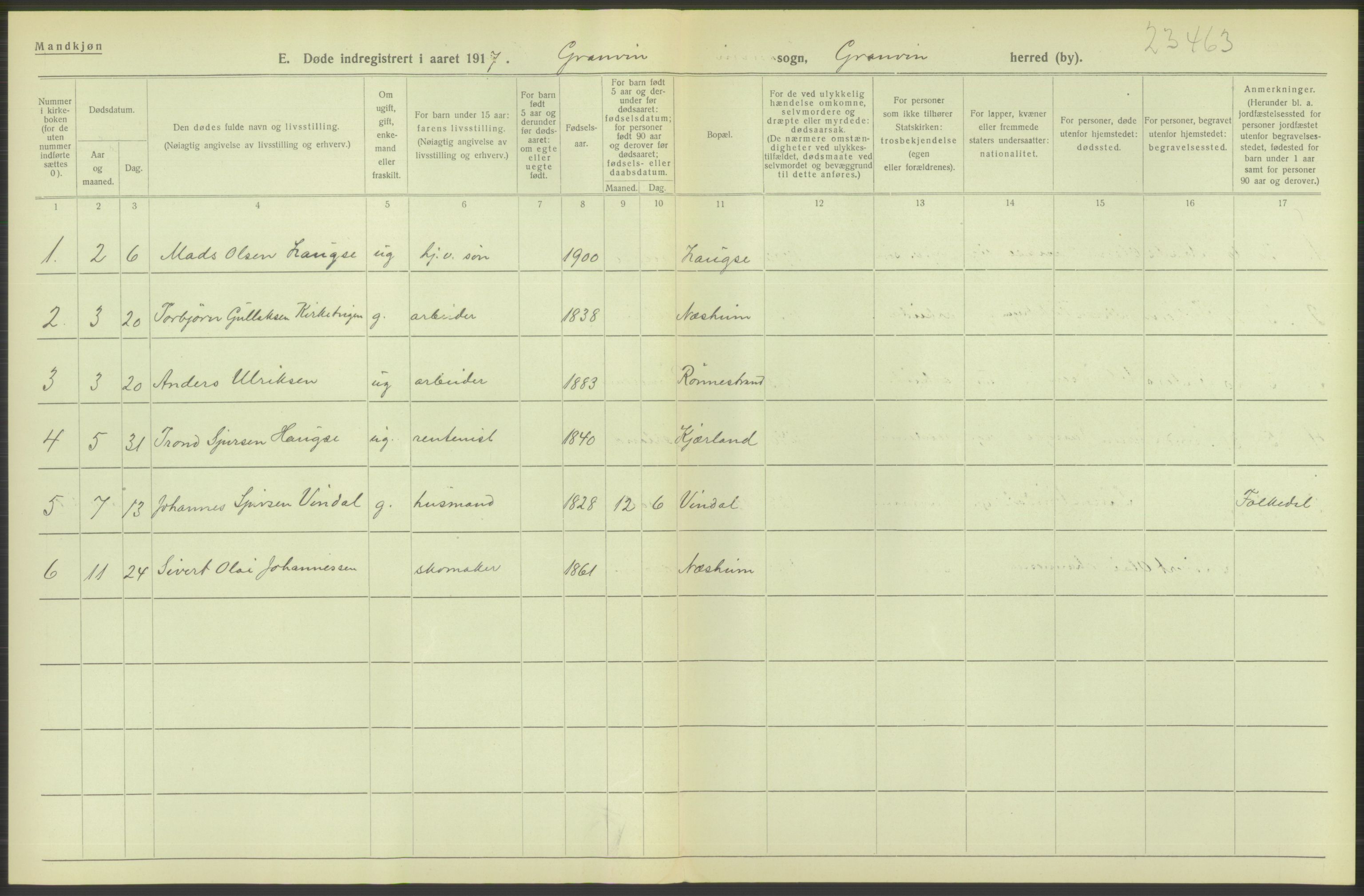 Statistisk sentralbyrå, Sosiodemografiske emner, Befolkning, RA/S-2228/D/Df/Dfb/Dfbg/L0036: S. Bergenhus amt: Døde, dødfødte. Bygder., 1917, p. 630