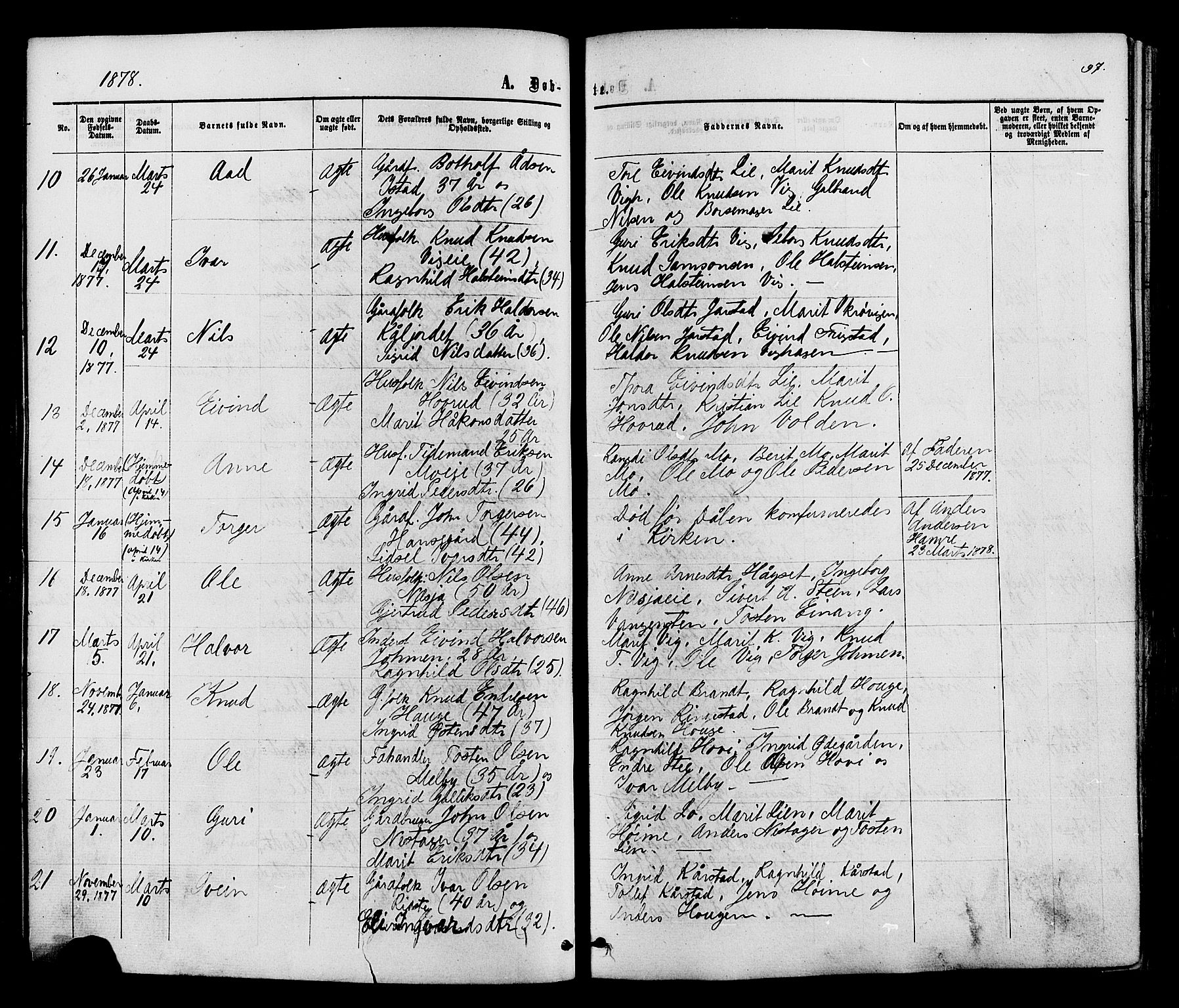 Vestre Slidre prestekontor, SAH/PREST-136/H/Ha/Haa/L0003: Parish register (official) no. 3, 1865-1880, p. 97